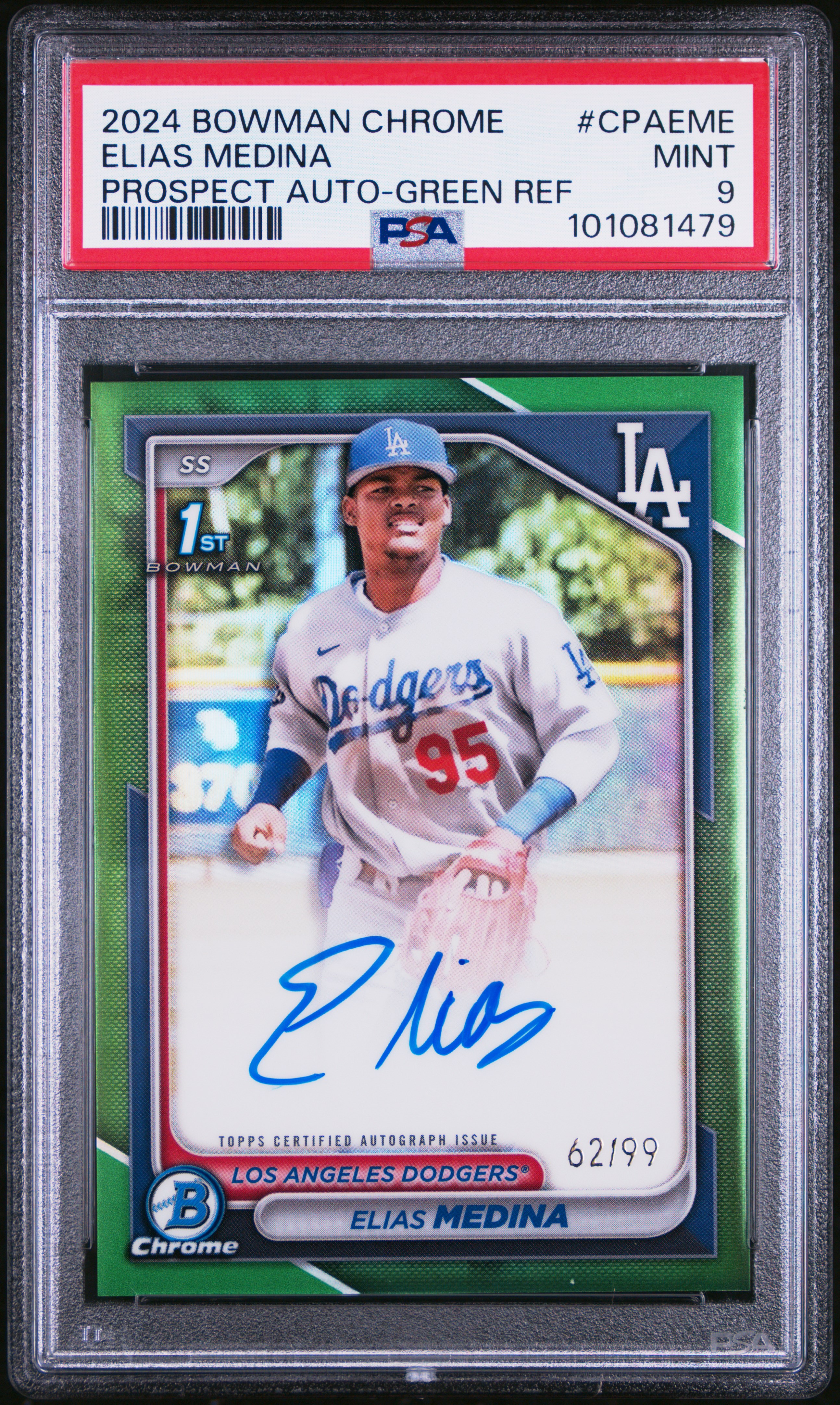 2024 Bowman Chrome Prospect Autographs Elias Medina #Cpaeme (Prospect Auto-Green Ref) Mint 9 front