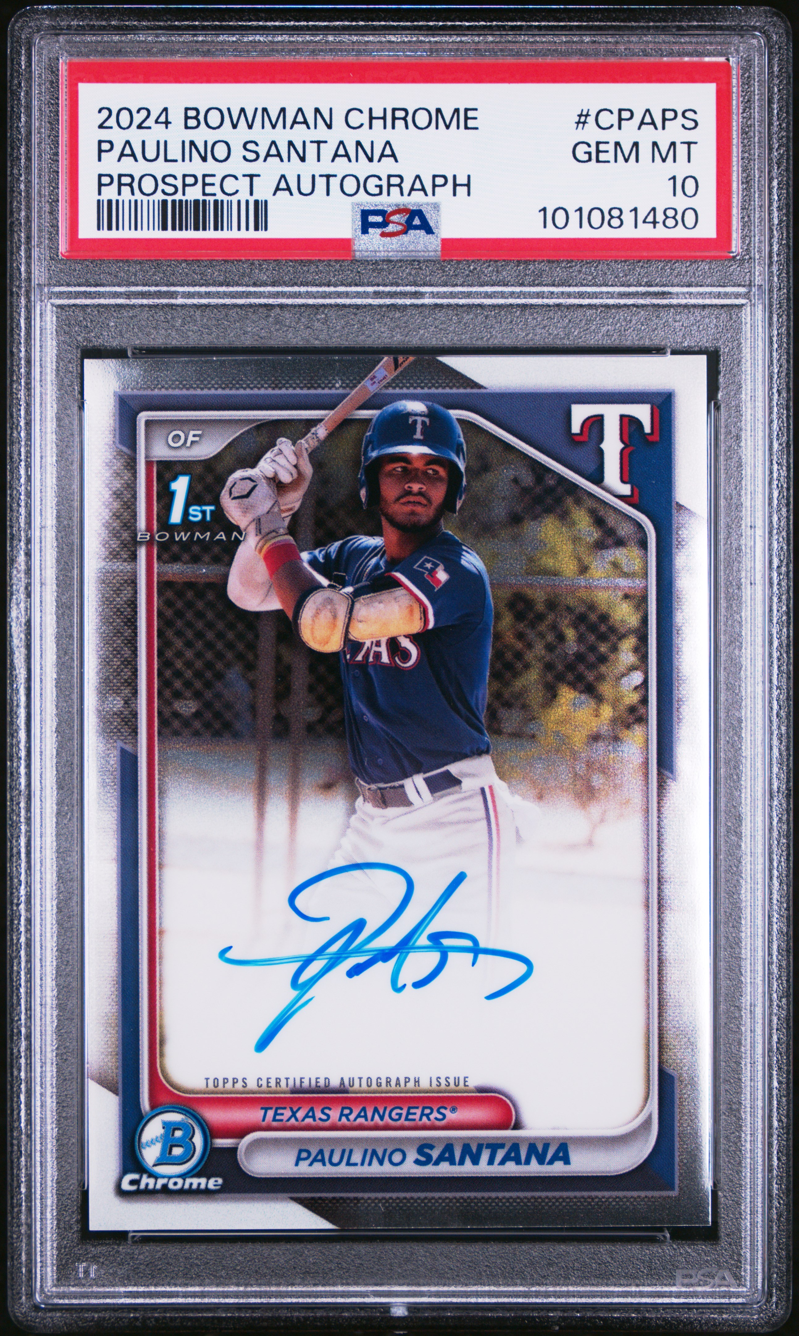 2024 Bowman Chrome Prospect Autographs Paulino Santana #Cpaps (Prospect Autograph) Gem Mt 10 front