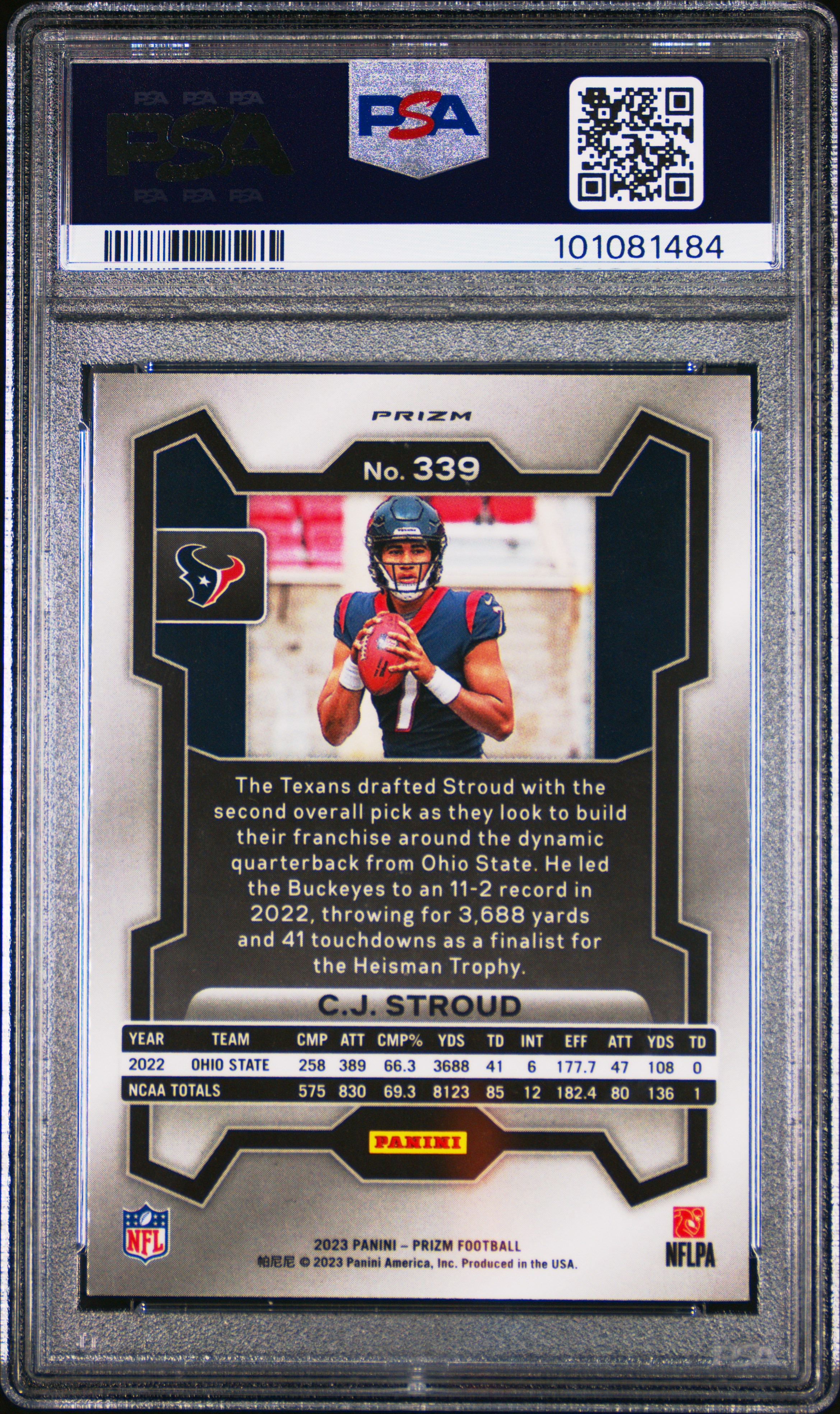 2023 Panini Prizm Cj Stroud #339 (Silver Prizm) Mint 9 back