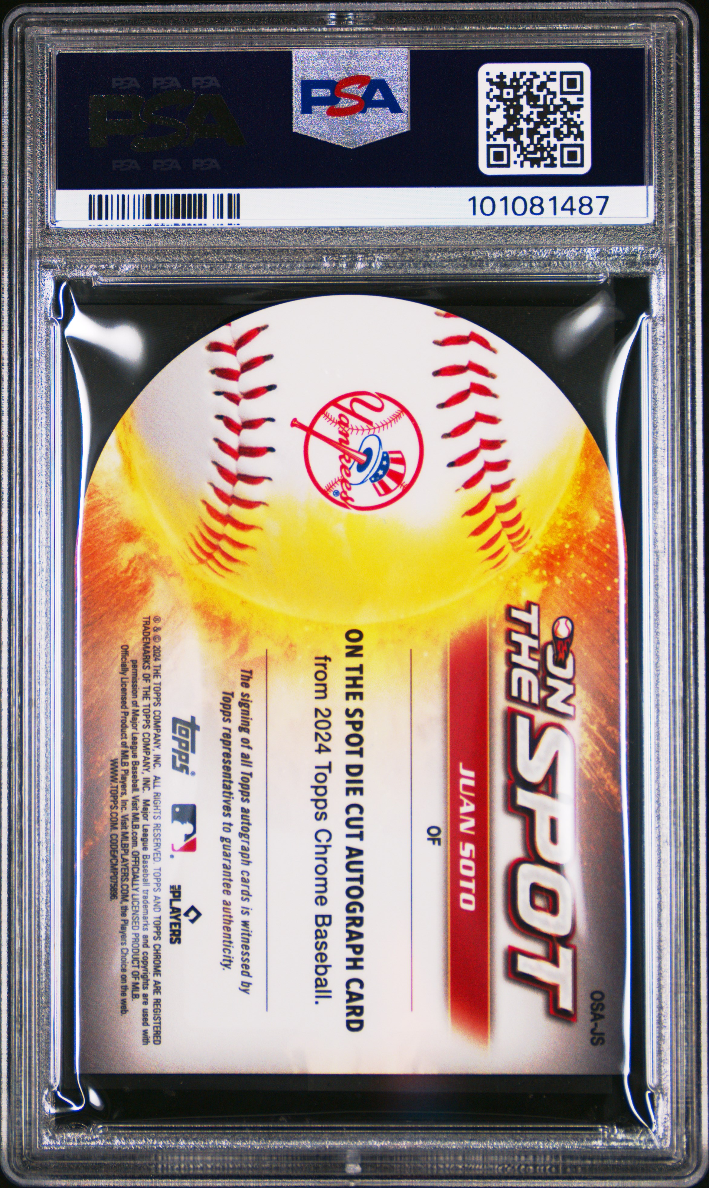 2024 Topps Chrome On The Spot Die-Cut Autographs Juan Soto #Osajs Mint 9 back