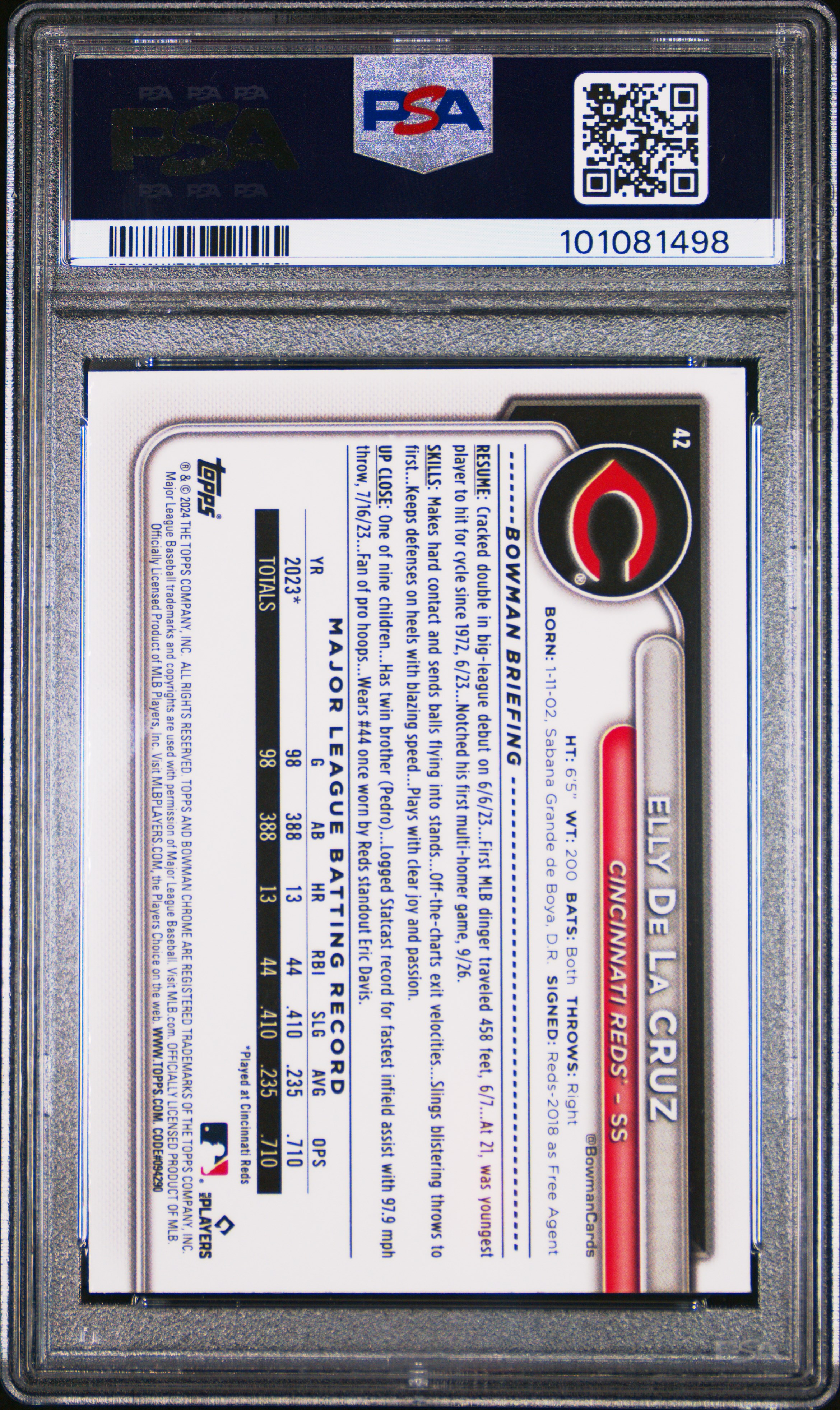 2024 Bowman Chrome Mega Box Elly De La Cruz #42 Mint 9 back