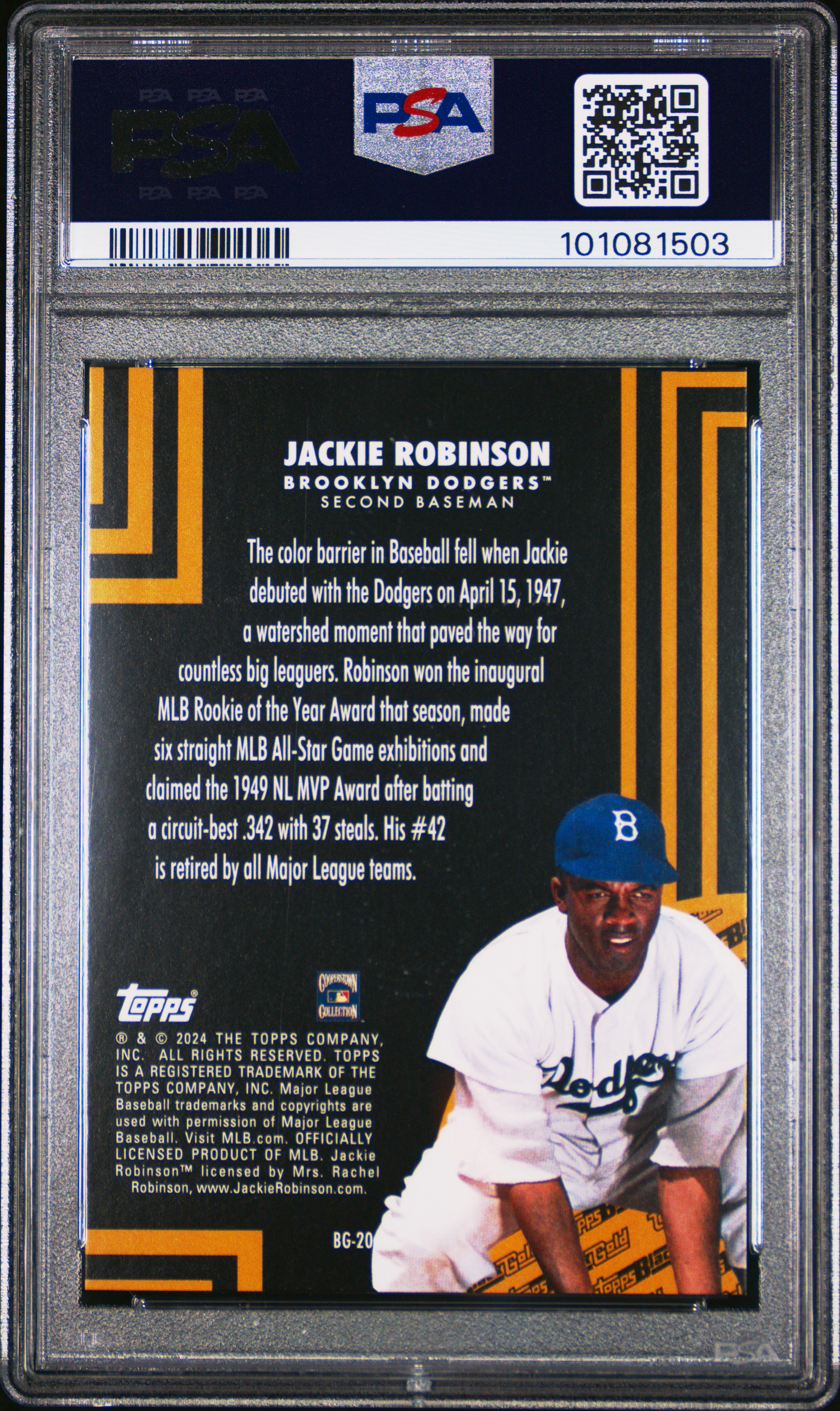 2024 Topps Update Topps Black Gold Jackie Robinson #Bg20 (Black Gold-Black) Mint 9 back