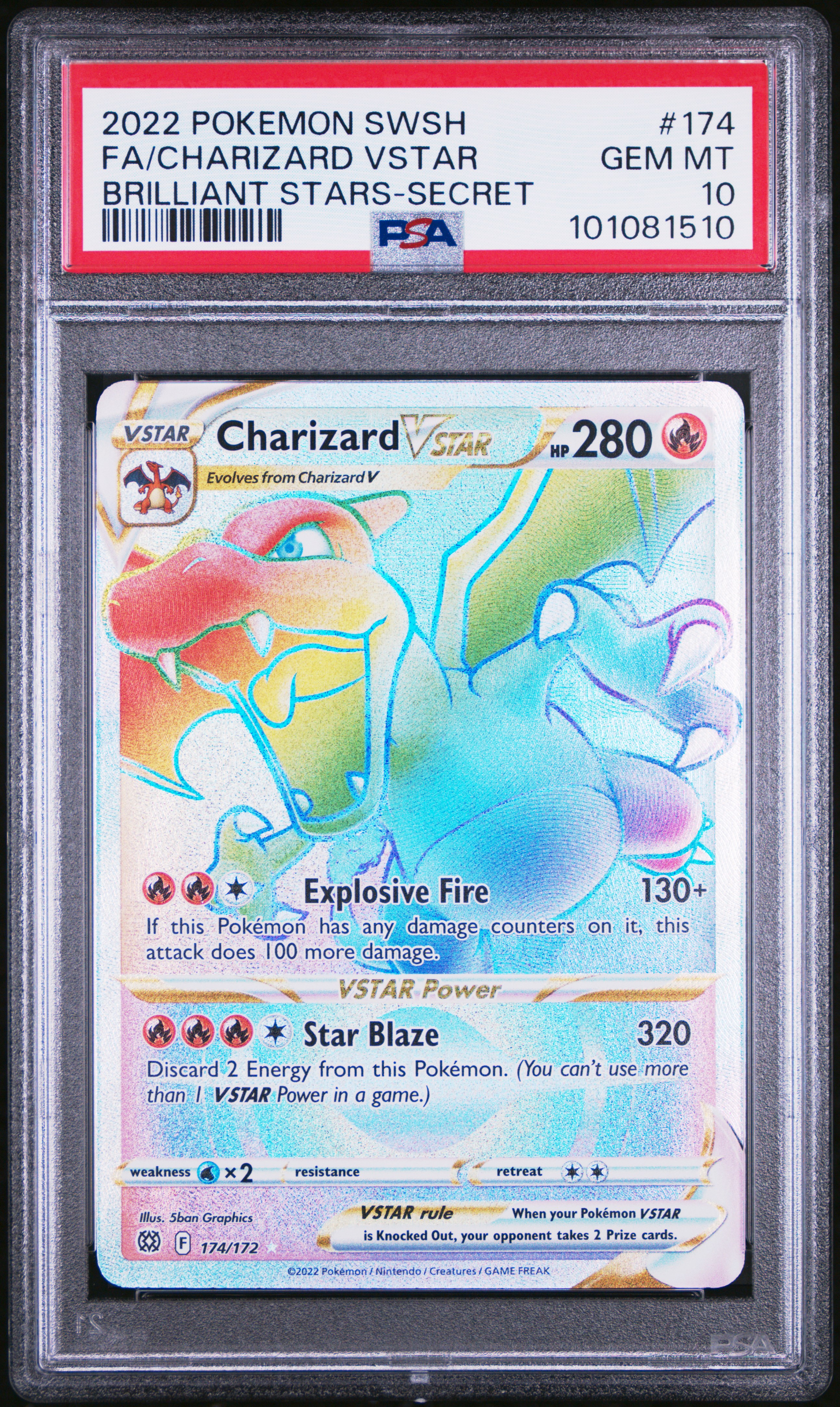 2022 Pokemon Sword & Shield Brilliant Stars Fa/Charizard Vstar #174 (Brilliant Stars-Secret) Gem Mt 10 front