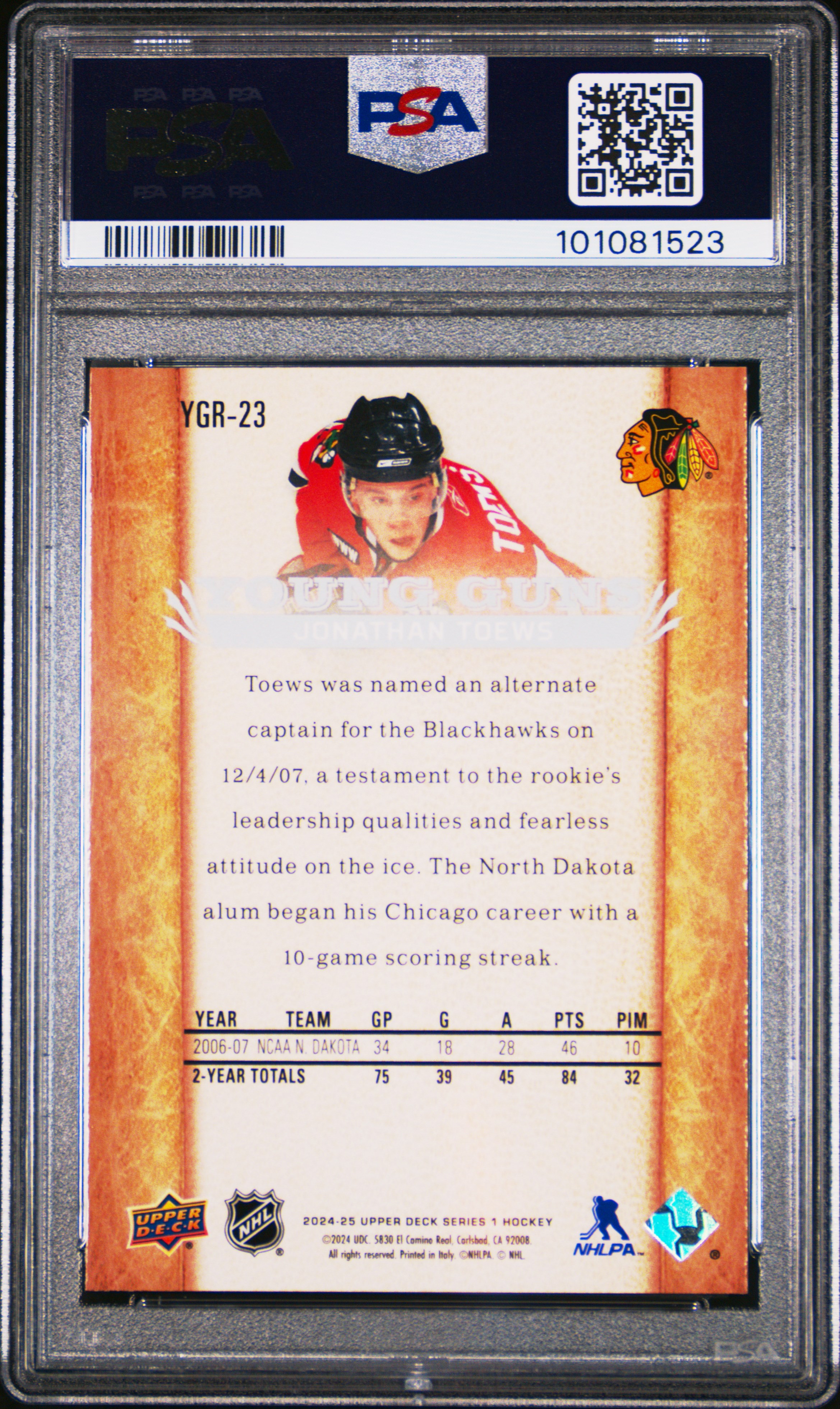 2024 Upper Deck Young Guns Renewed Jonathan Toews #Ygr23 Mint 9 back