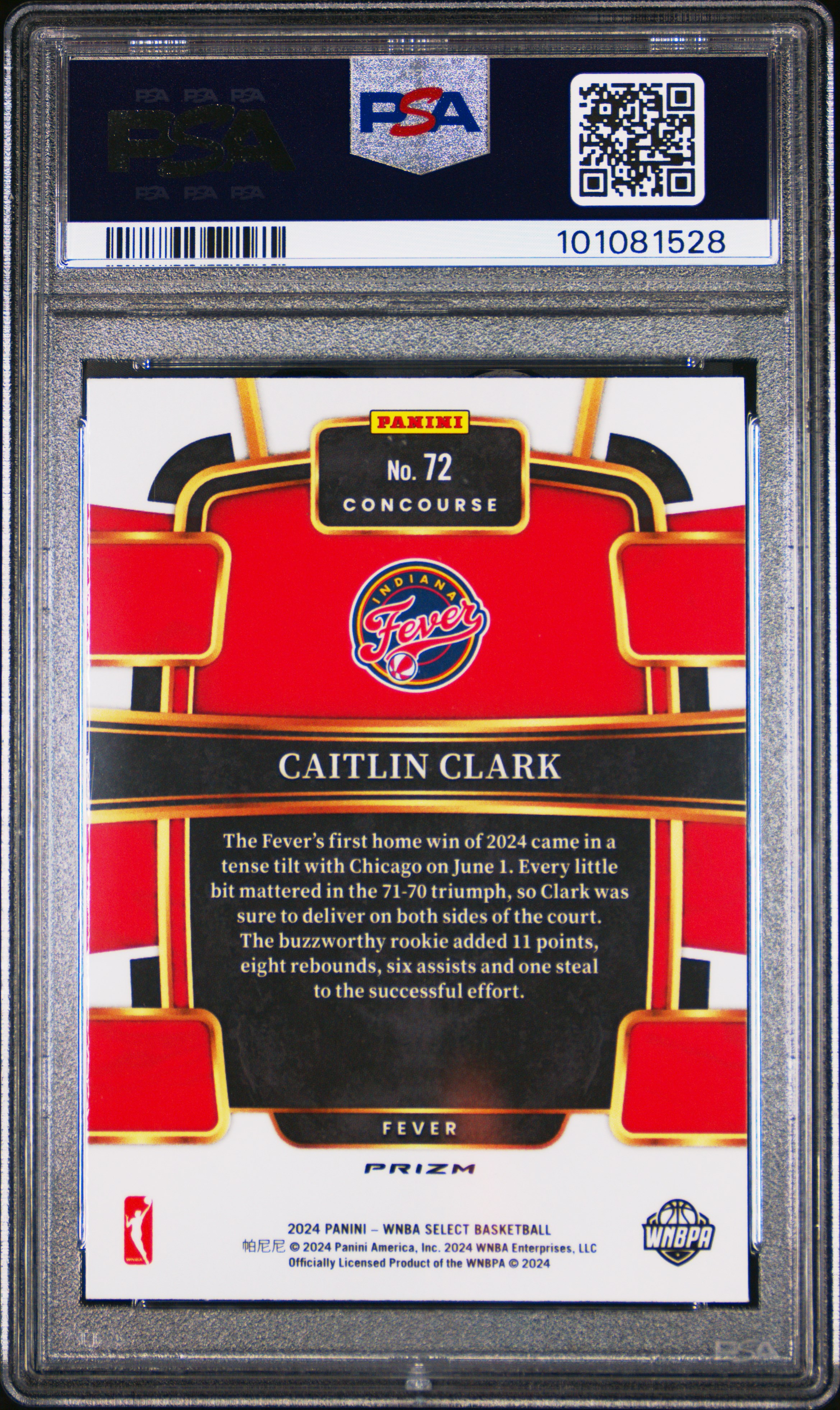 2024 Panini Select Wnba Caitlin Clark #72 (Silver Flash) Gem Mt 10 back