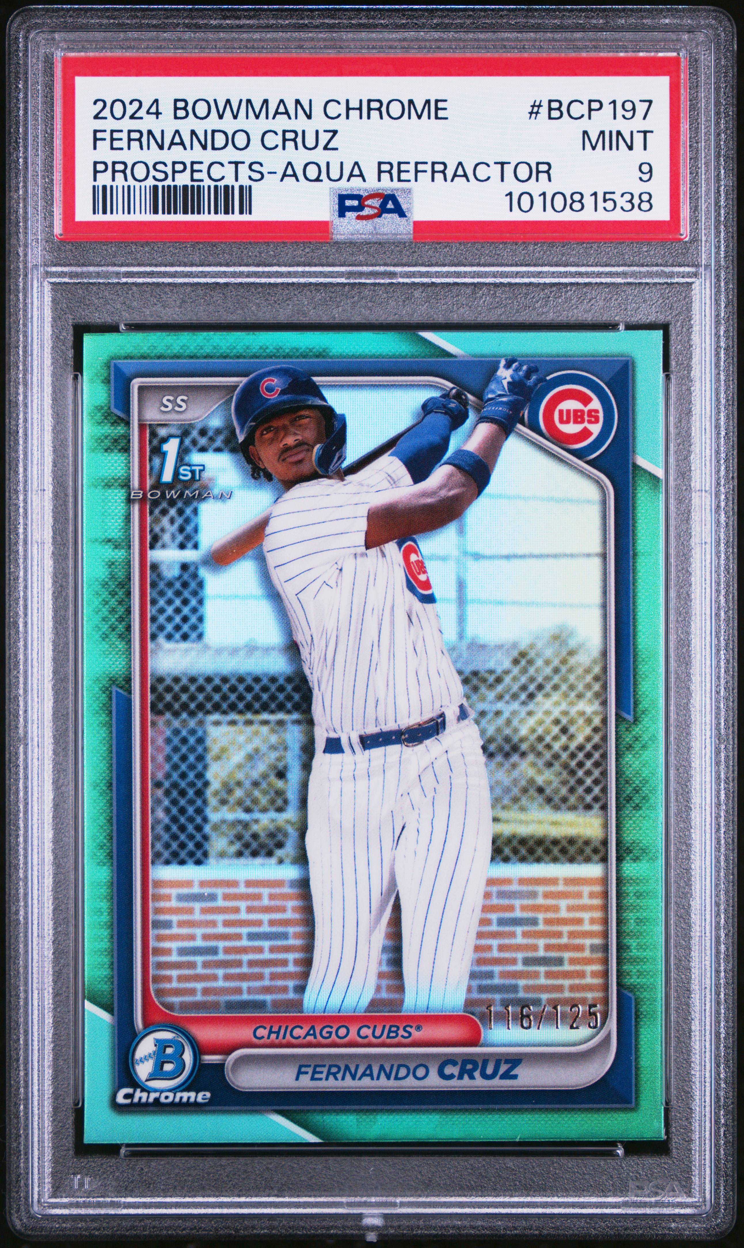 2024 Bowman Chrome Prospects Fernando Cruz #Bcp197 (Prospects-Aqua Refractor) Mint 9 front