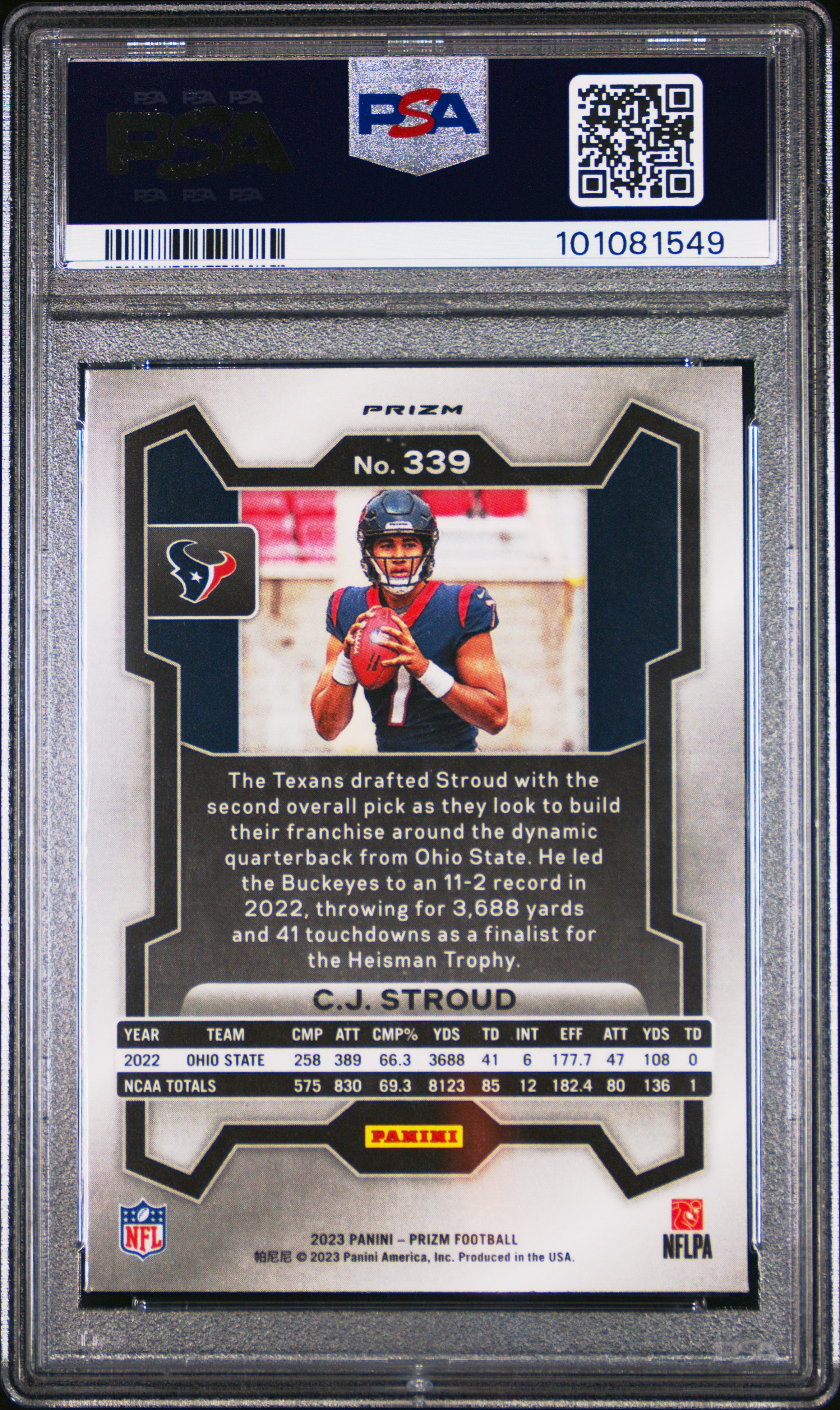 2023 Panini Prizm Cj Stroud #339 (Neon Green Pulsar) Nm-Mt 8 back