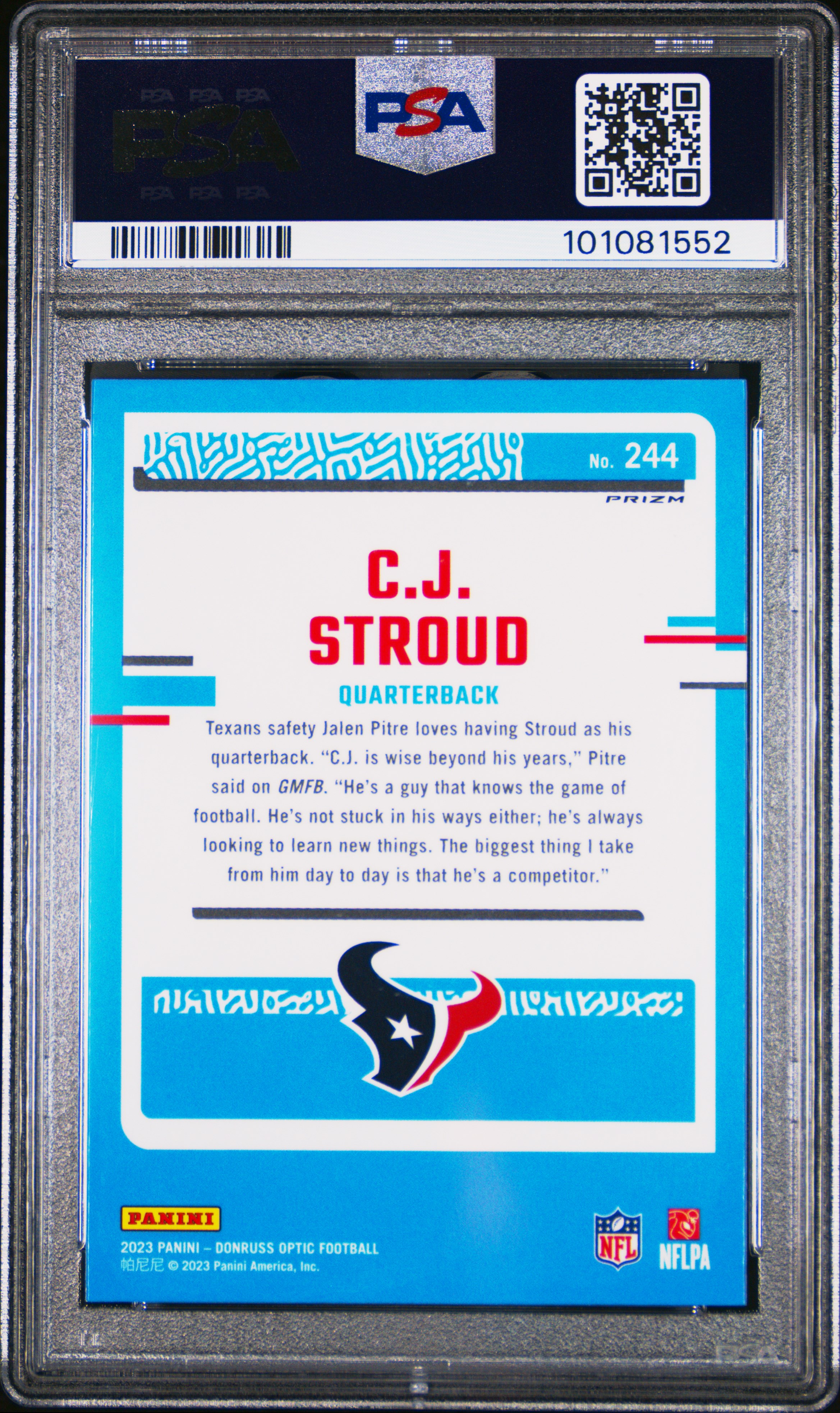 2023 Panini Donruss Optic Cj Stroud #244 (Purple Shock) Mint 9 back