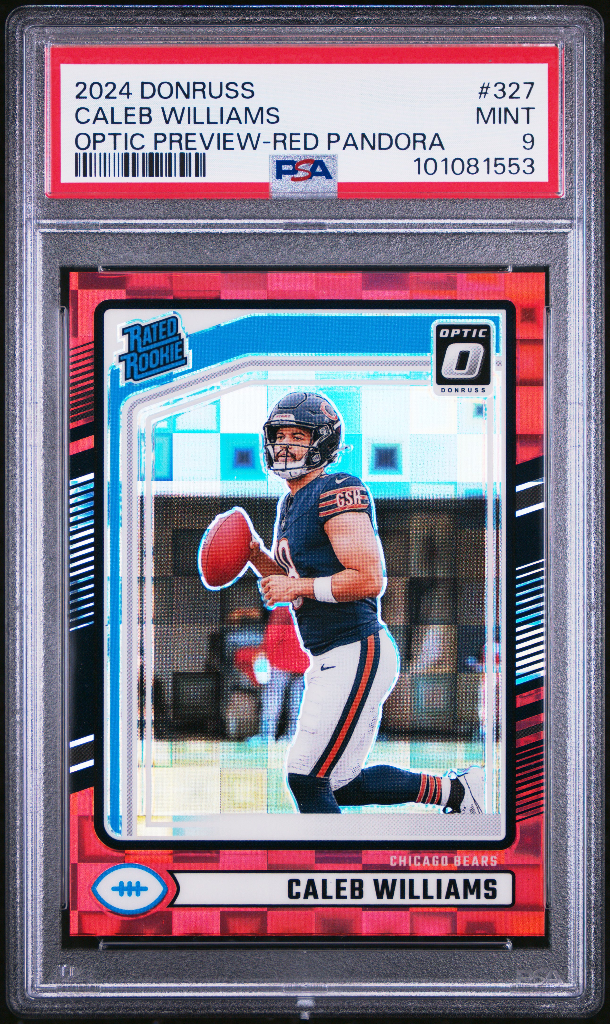 2024 Panini Donruss Caleb Williams #327 (Optic Preview-Red Pandora) Mint 9 front