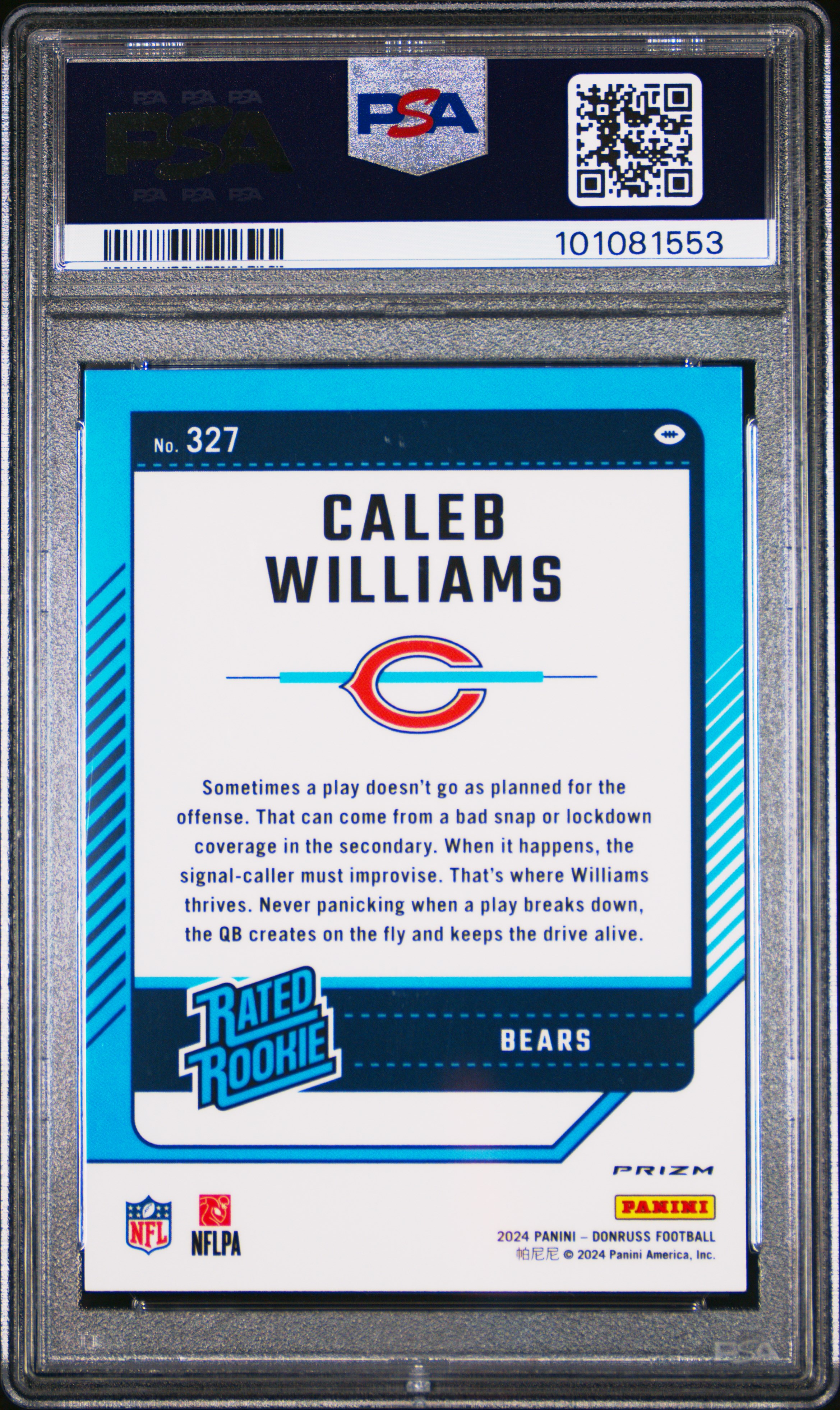 2024 Panini Donruss Caleb Williams #327 (Optic Preview-Red Pandora) Mint 9 back