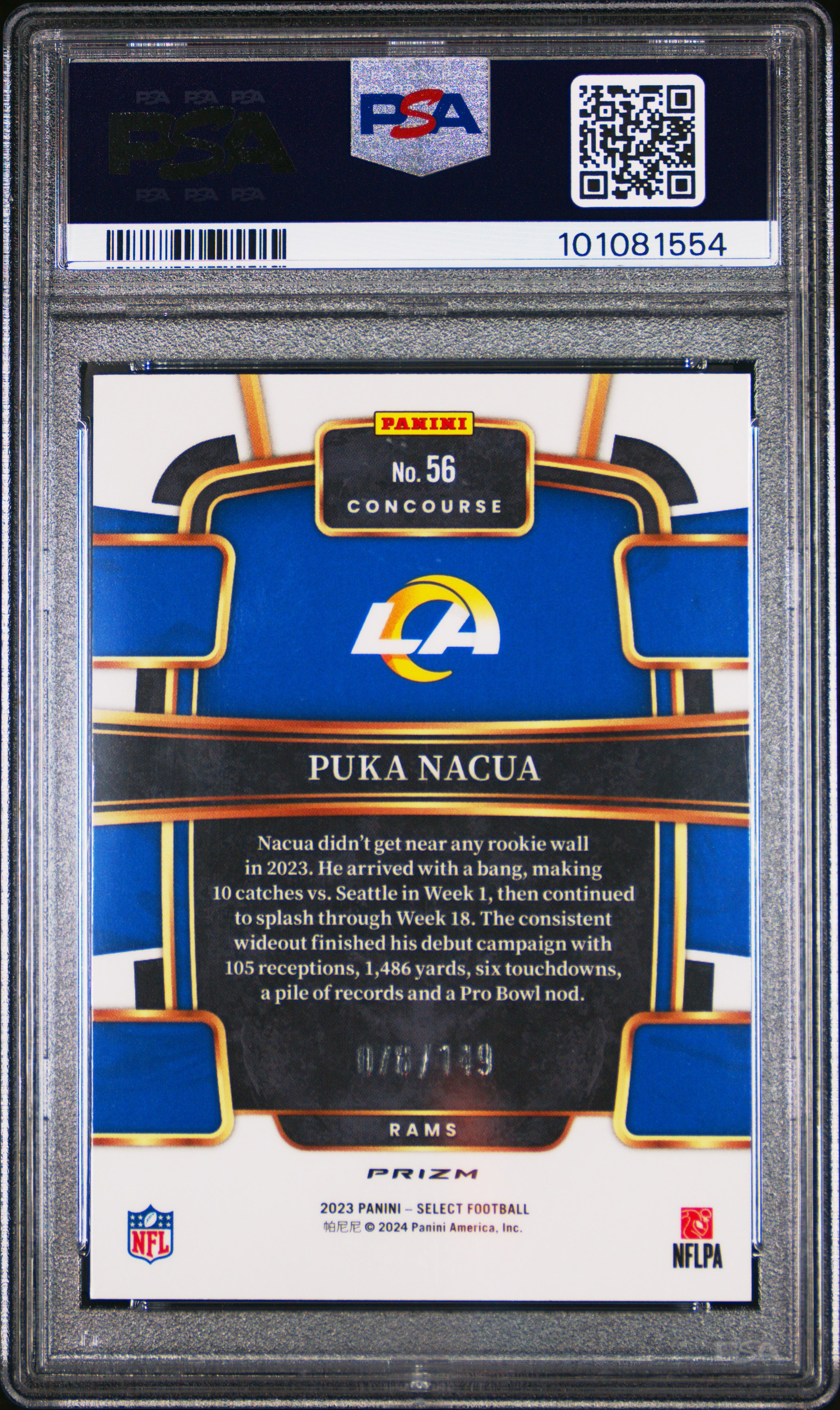 2023 Panini Select Puka Nacua #56 (Maroon Prizm) Mint 9 back