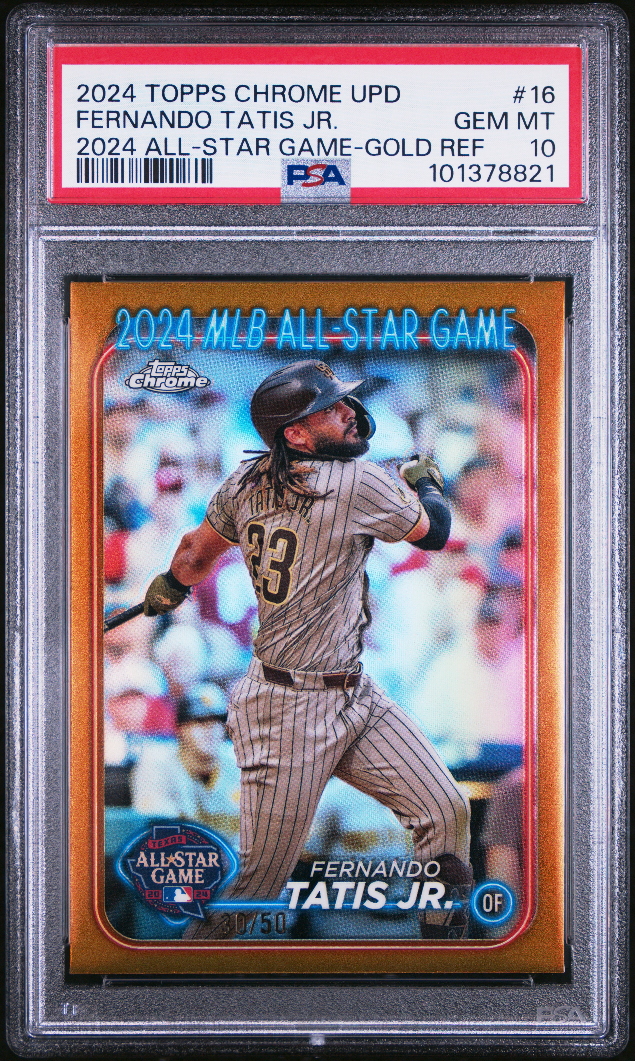 2024 Topps Chrome Update 2024 All-Star Game Chrome Fernando Tatis Jr. #16 (2024 All-Star Game-Gold Ref) Gem Mt 10 front