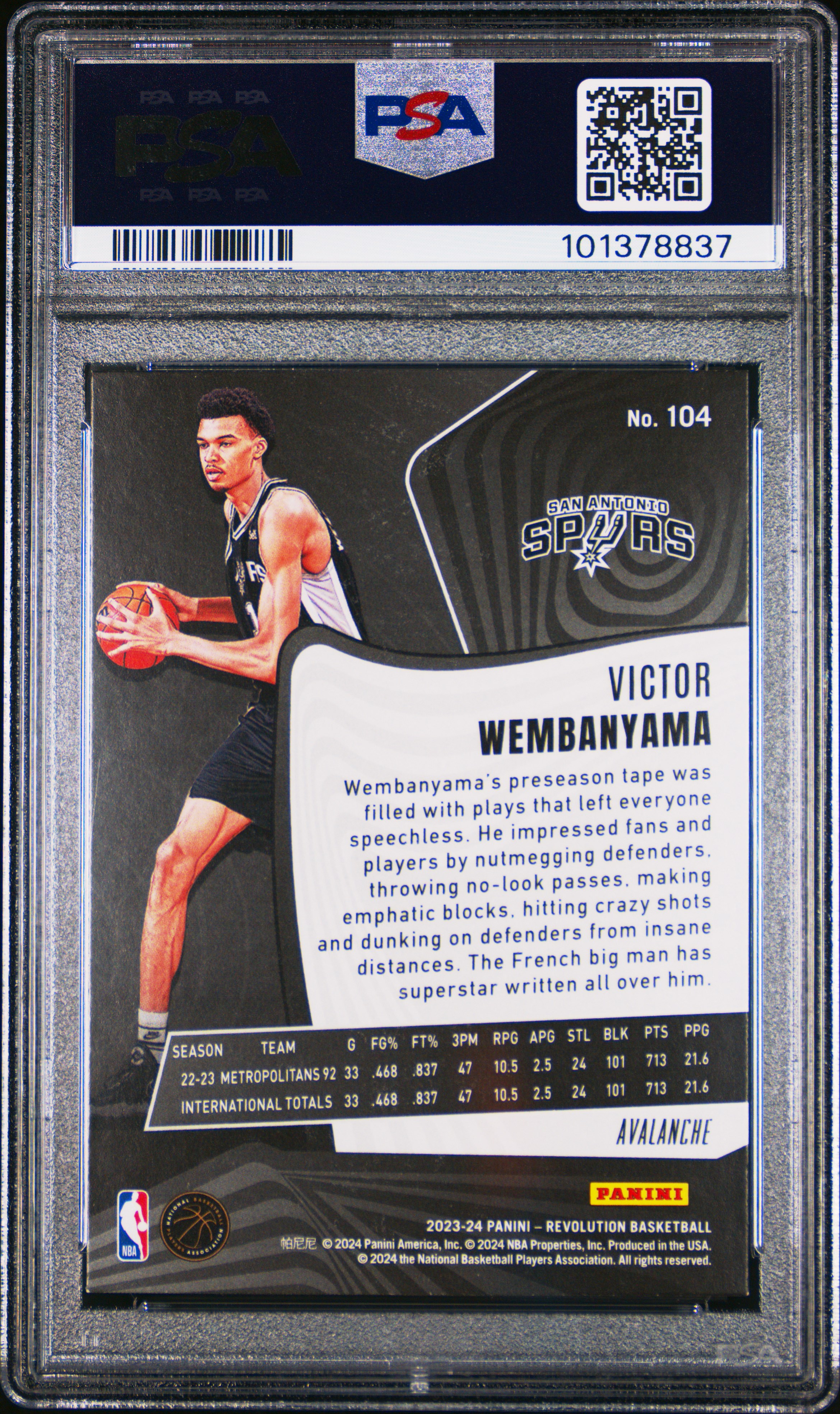 2023 Panini Revolution Victor Wembanyama #104 (Avalanche) Mint 9 back