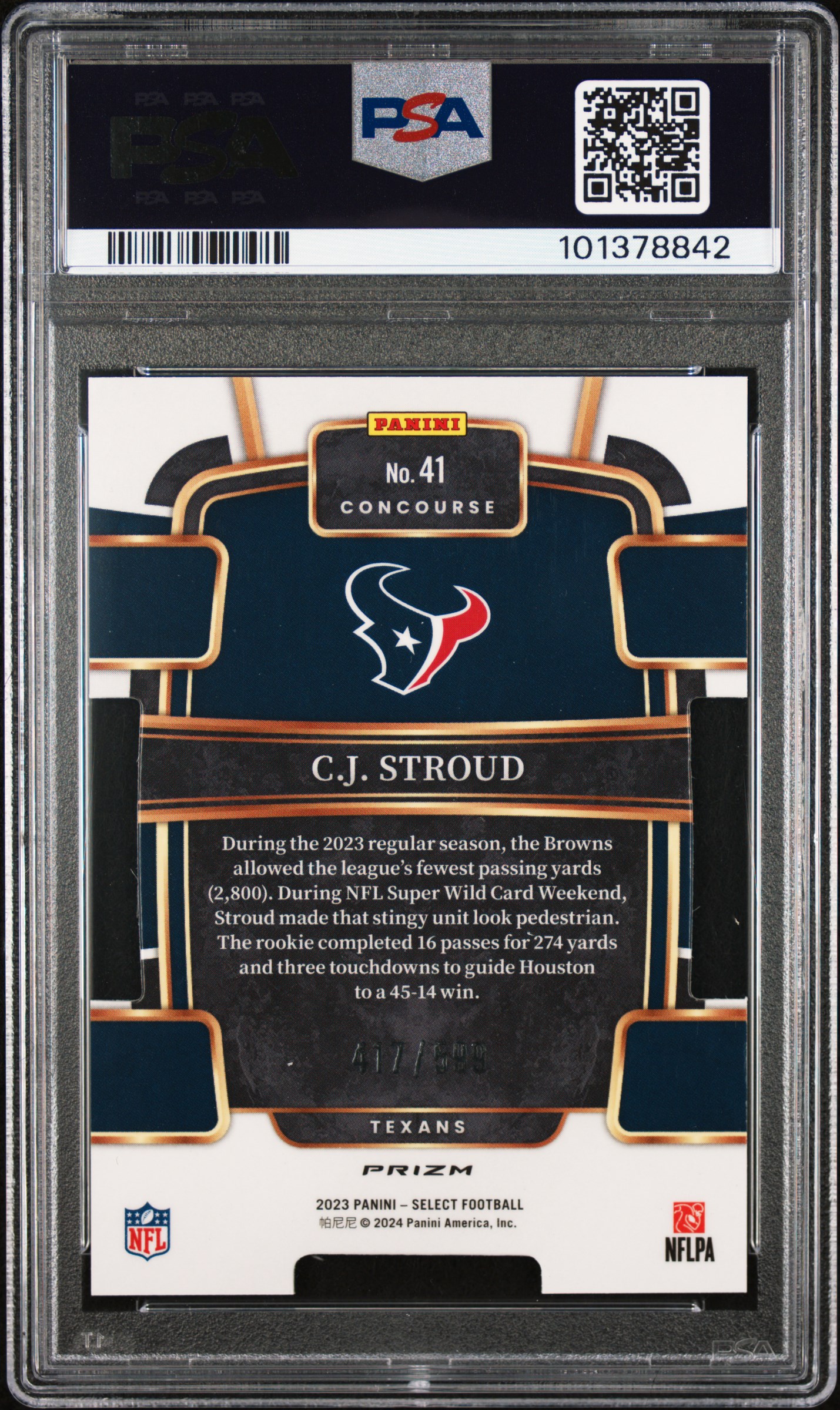 2023 Panini Select Cj Stroud #41 (Die-Cut Neon Green Prizm) Nm-Mt 8 back