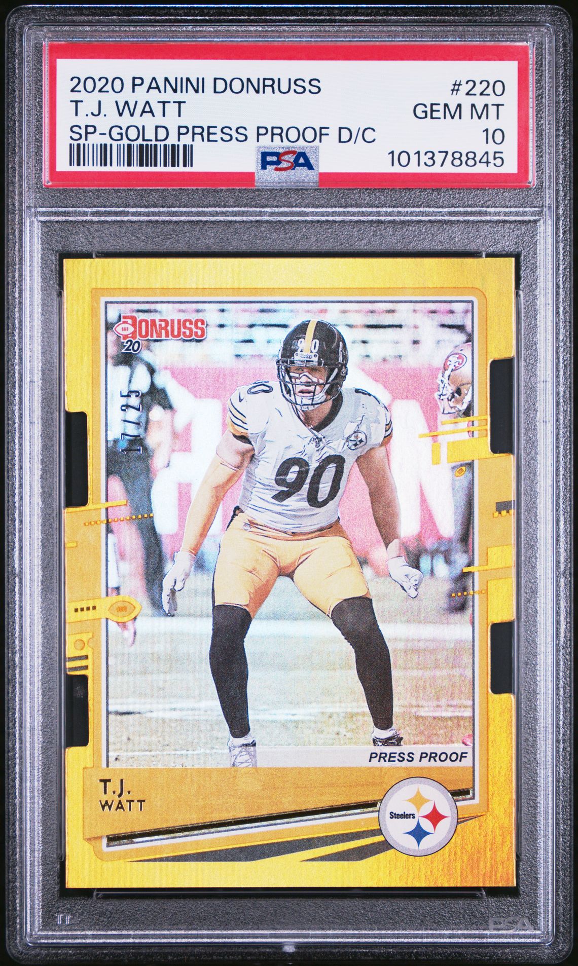 2020 Panini Donruss T.j. Watt #220 (Sp-Gold Press Proof D/C) Gem Mt 10 front
