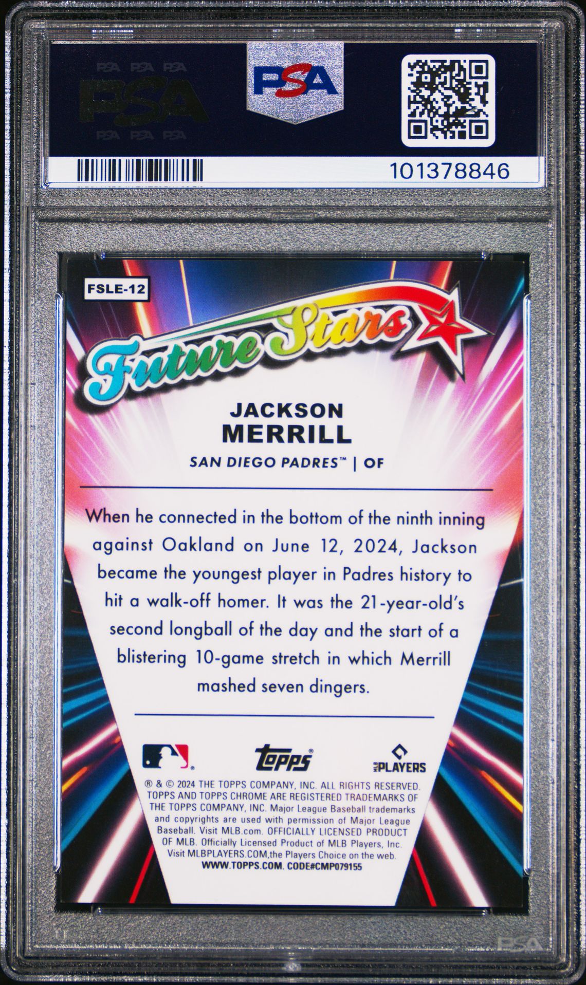 2024 Topps Chrome Logofractor Edition Future Stars Jackson Merrill #Fsle12 (Future Stars-Gold Ref) Mint 9 back