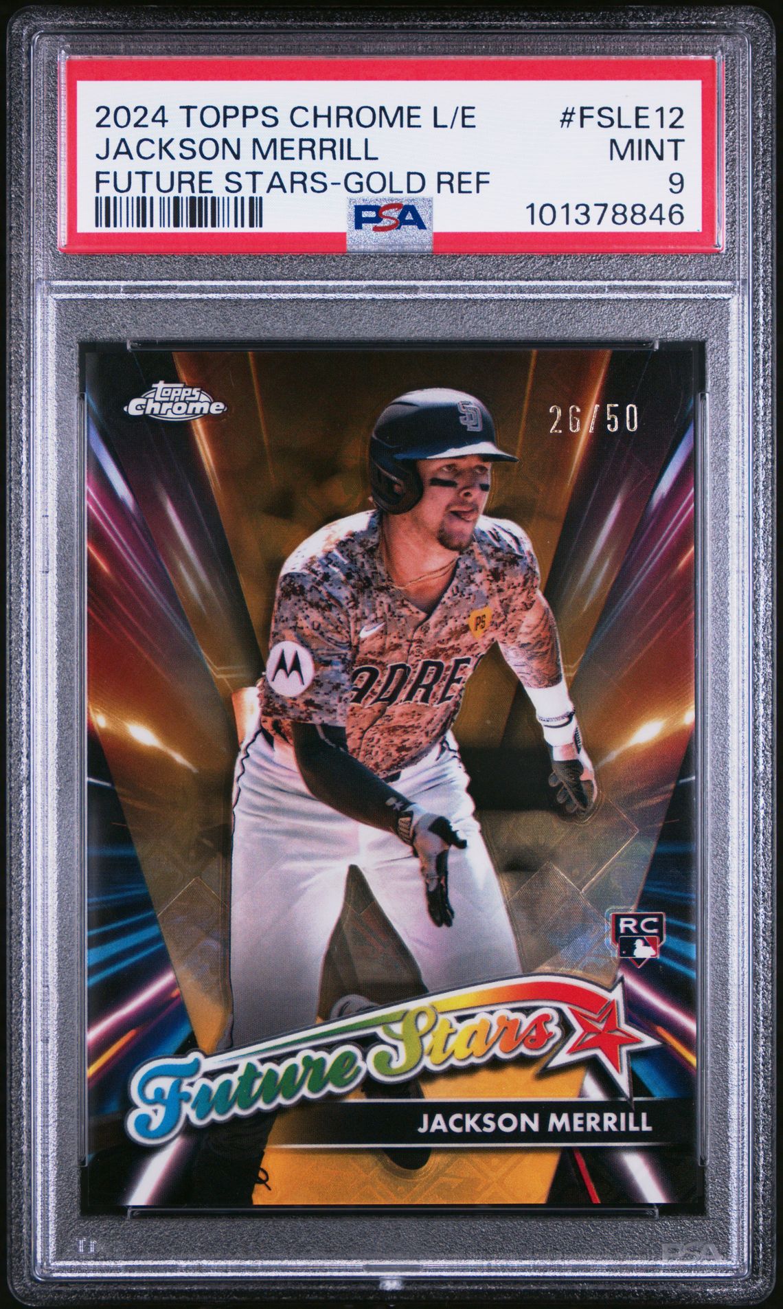 2024 Topps Chrome Logofractor Edition Future Stars Jackson Merrill #Fsle12 (Future Stars-Gold Ref) Mint 9 front
