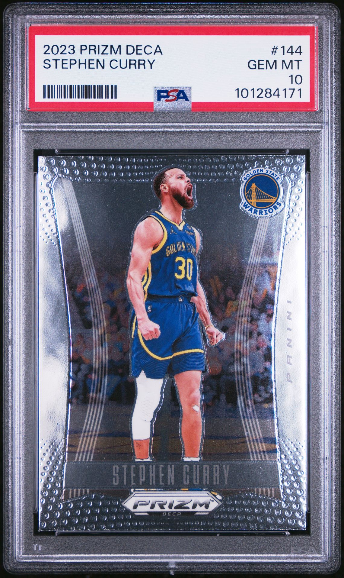 2023 Panini Prizm Deca Stephen Curry #144 Gem Mt 10 front view - PSA graded GEM MT 10