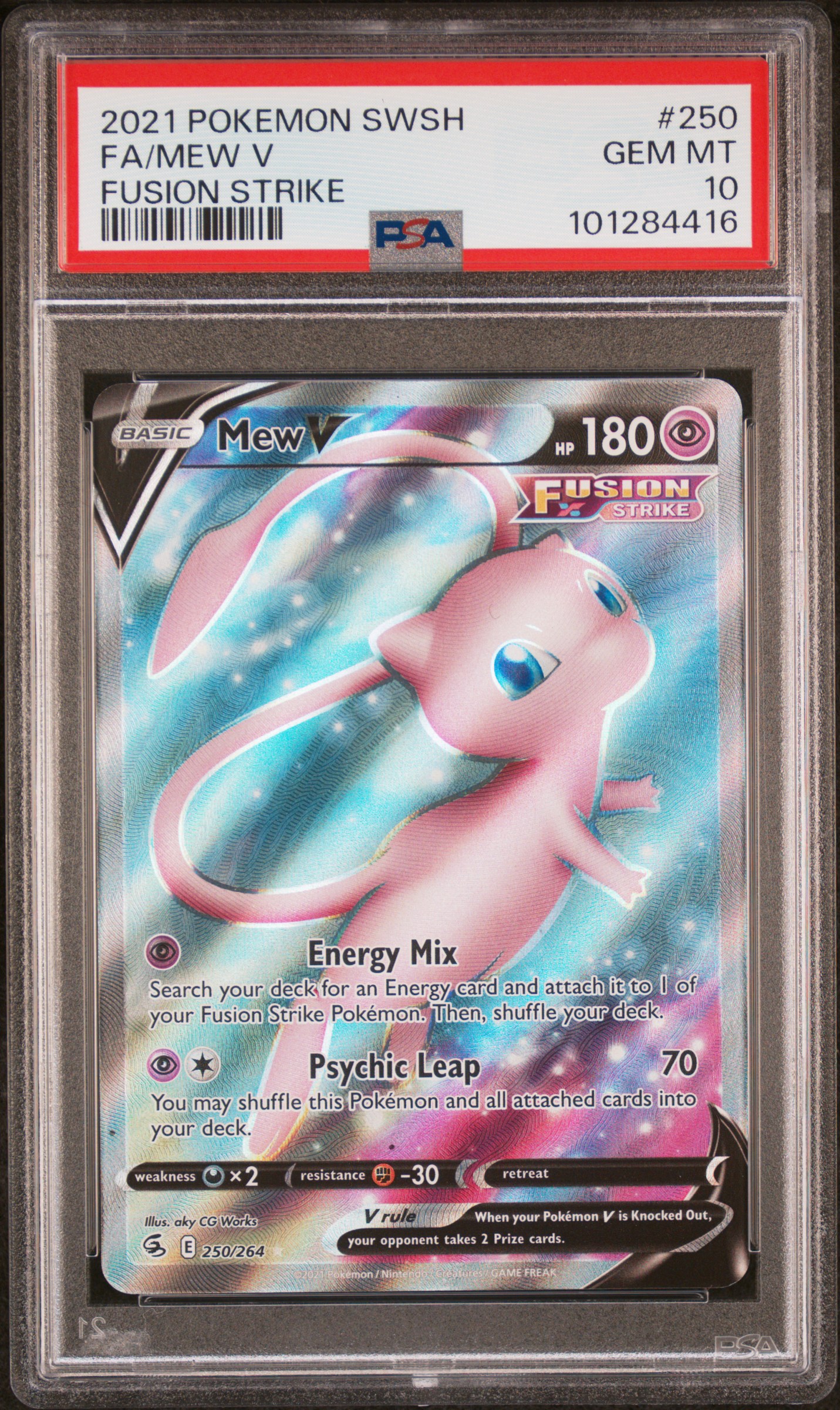 2021 Pokemon Sword & Shield Fusion Strike Fa/Mew V #250 (Fusion Strike) Gem Mt 10 front