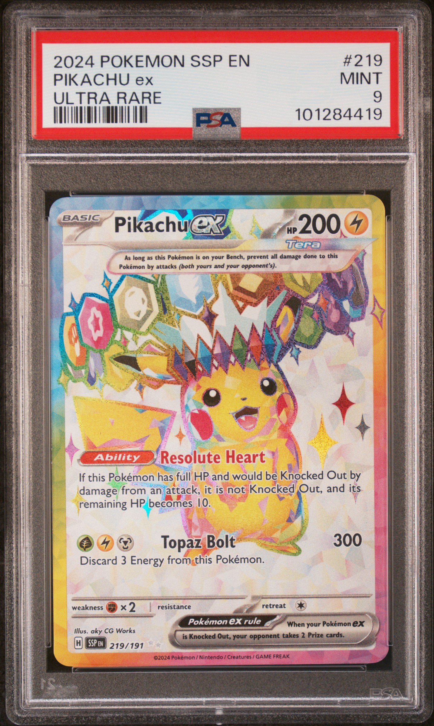 2024 Pokemon Ssp En-Surging Sparks Pikachu Ex #219 (Ultra Rare) Mint 9 front