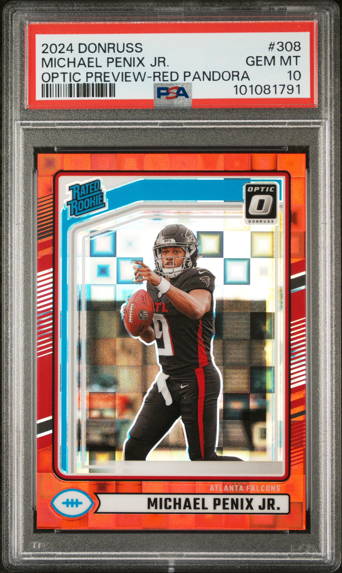 2024 Panini Donruss Michael Penix Jr. #308 (Optic Preview-Red Pandora) Gem Mt 10 front