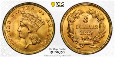 1887 $3 MS64+ 