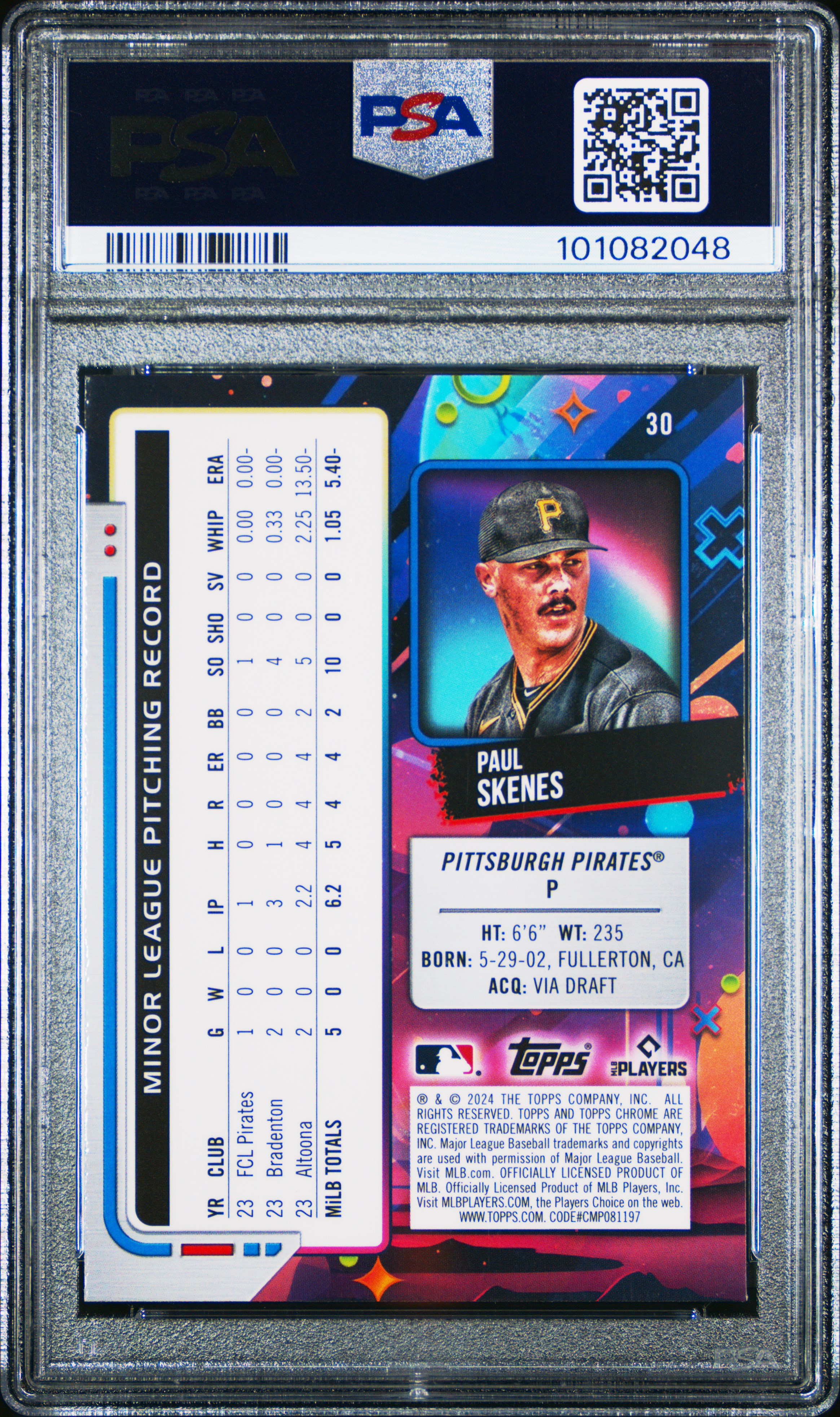 2024 Topps Chrome Cosmic Paul Skenes #30 (Purple Nebula Refractor) Gem Mt 10 back