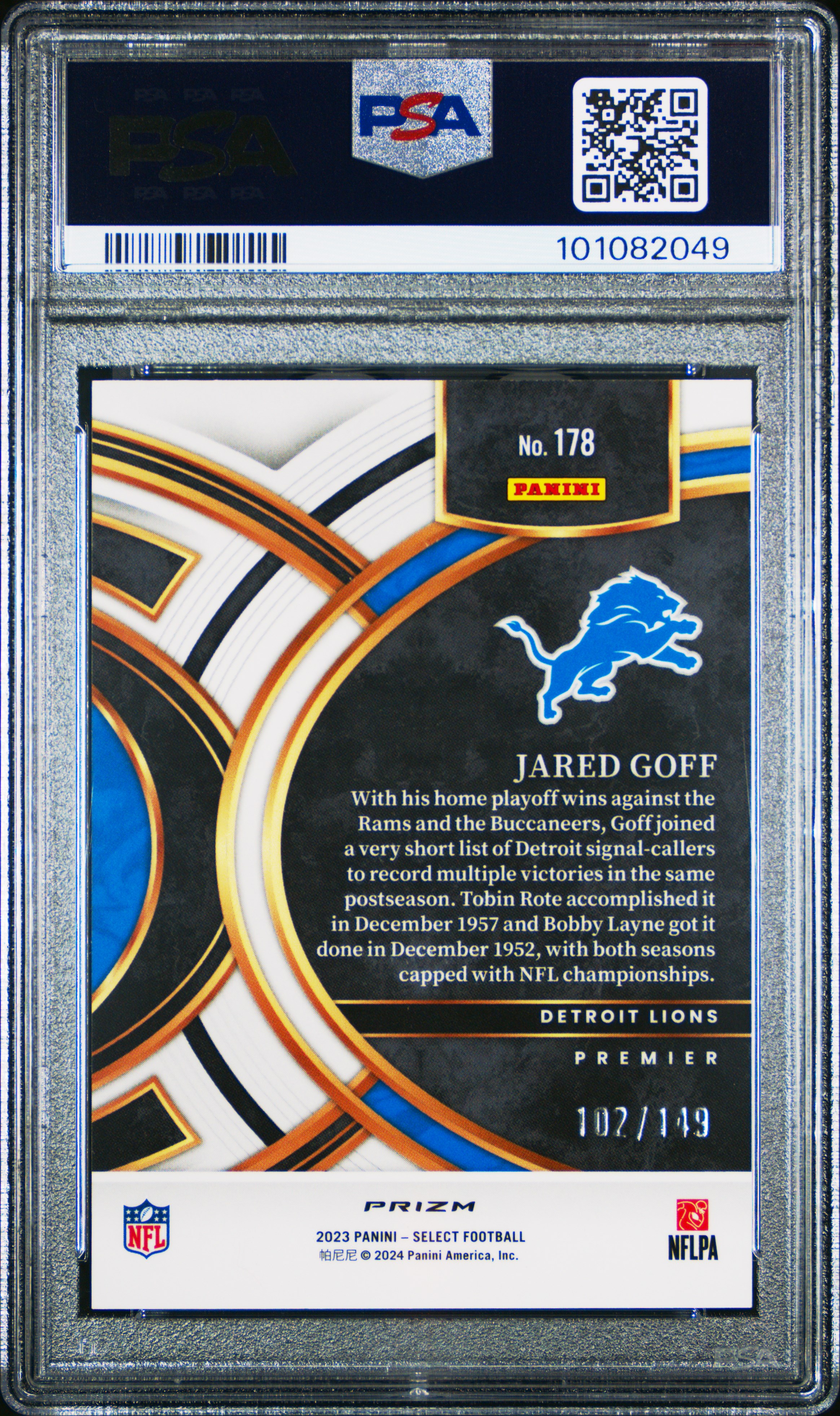 2023 Panini Select Jared Goff #178 (Blue Prizm) Gem Mt 10 back