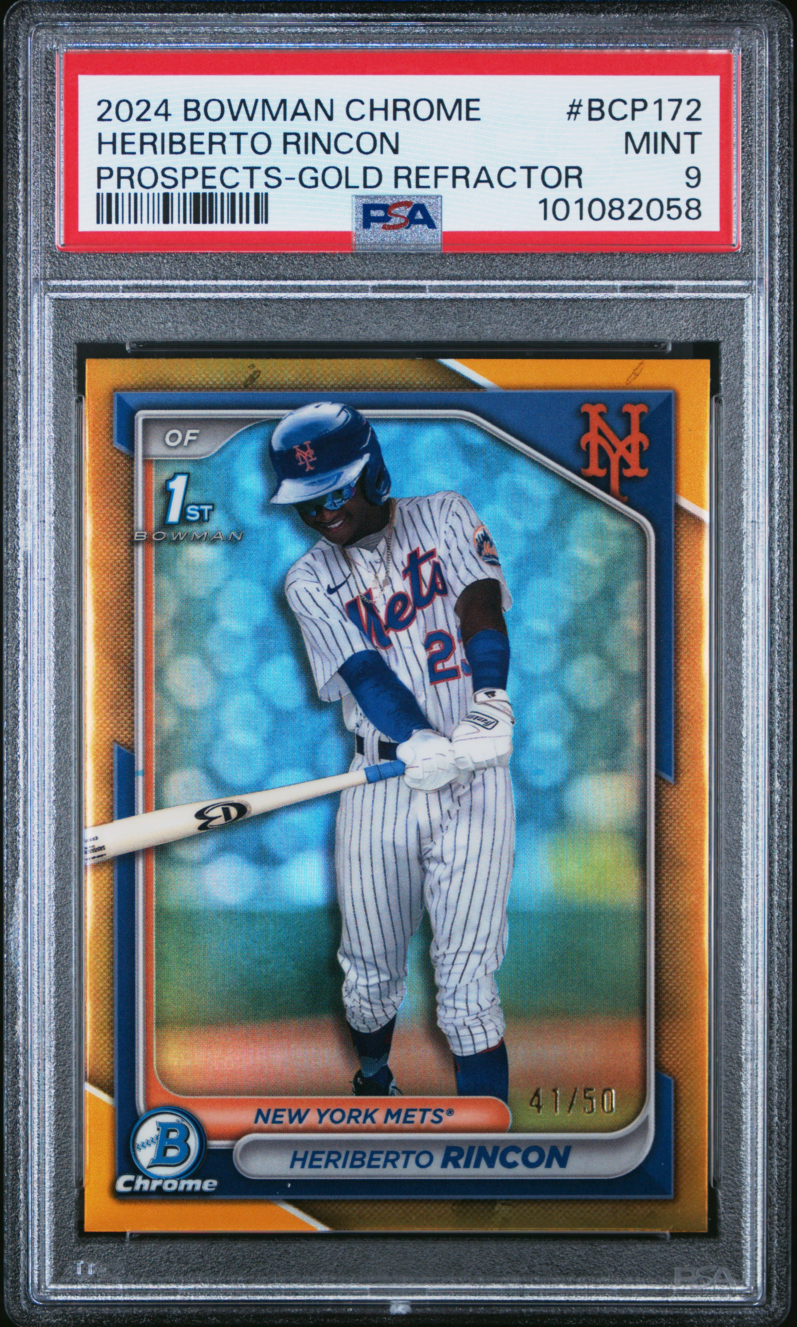 2024 Bowman Chrome Prospects Heriberto Rincon #Bcp172 (Prospects-Gold Refractor) Mint 9 front