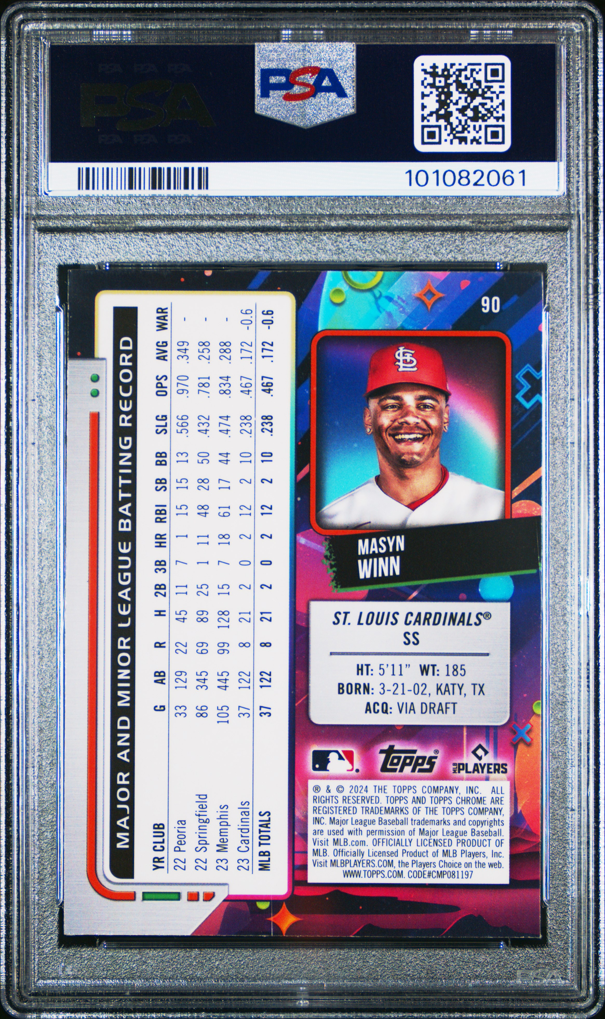 2024 Topps Chrome Cosmic Masyn Winn #90 (Gold Interstellar Ref) Mint 9 back