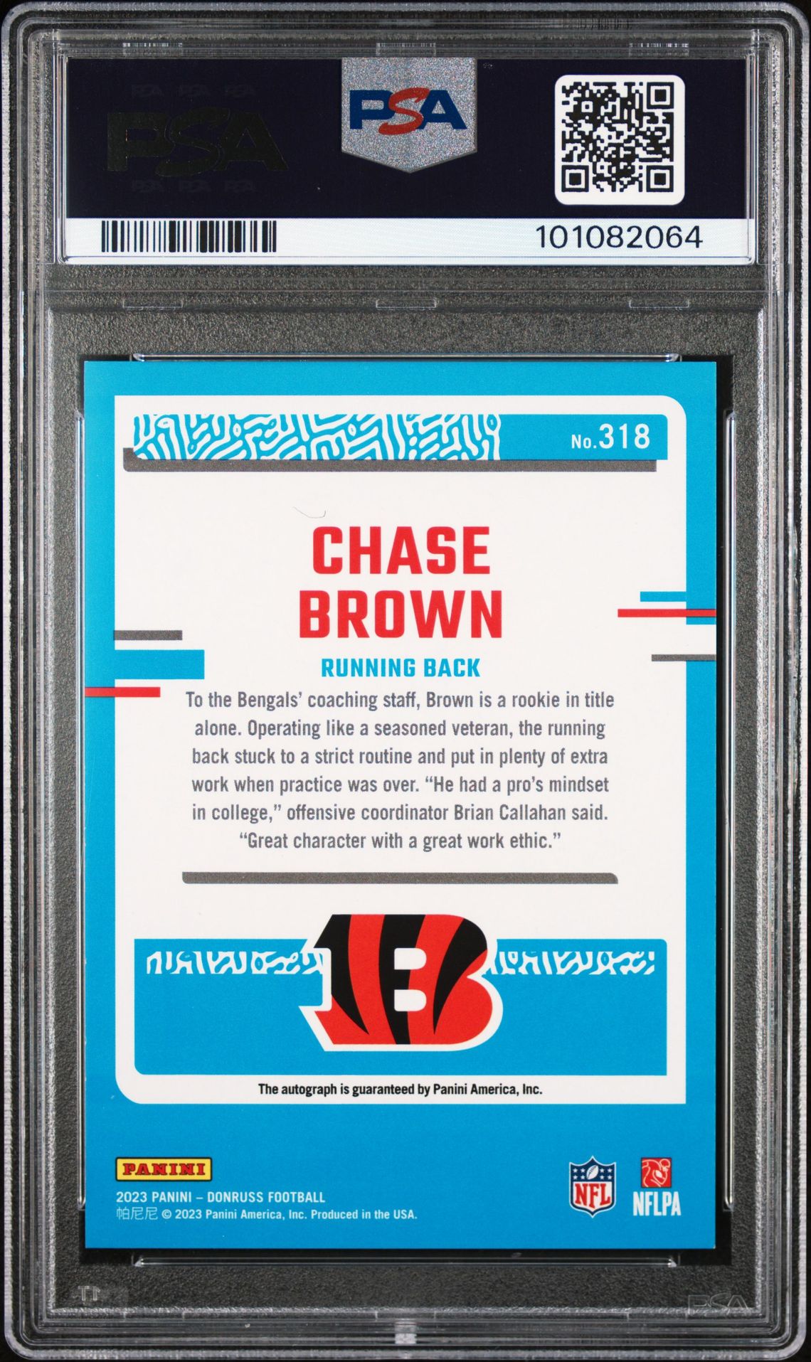 2023 Panini Donruss Chase Brown #318 (Autograph) Mint 9 back