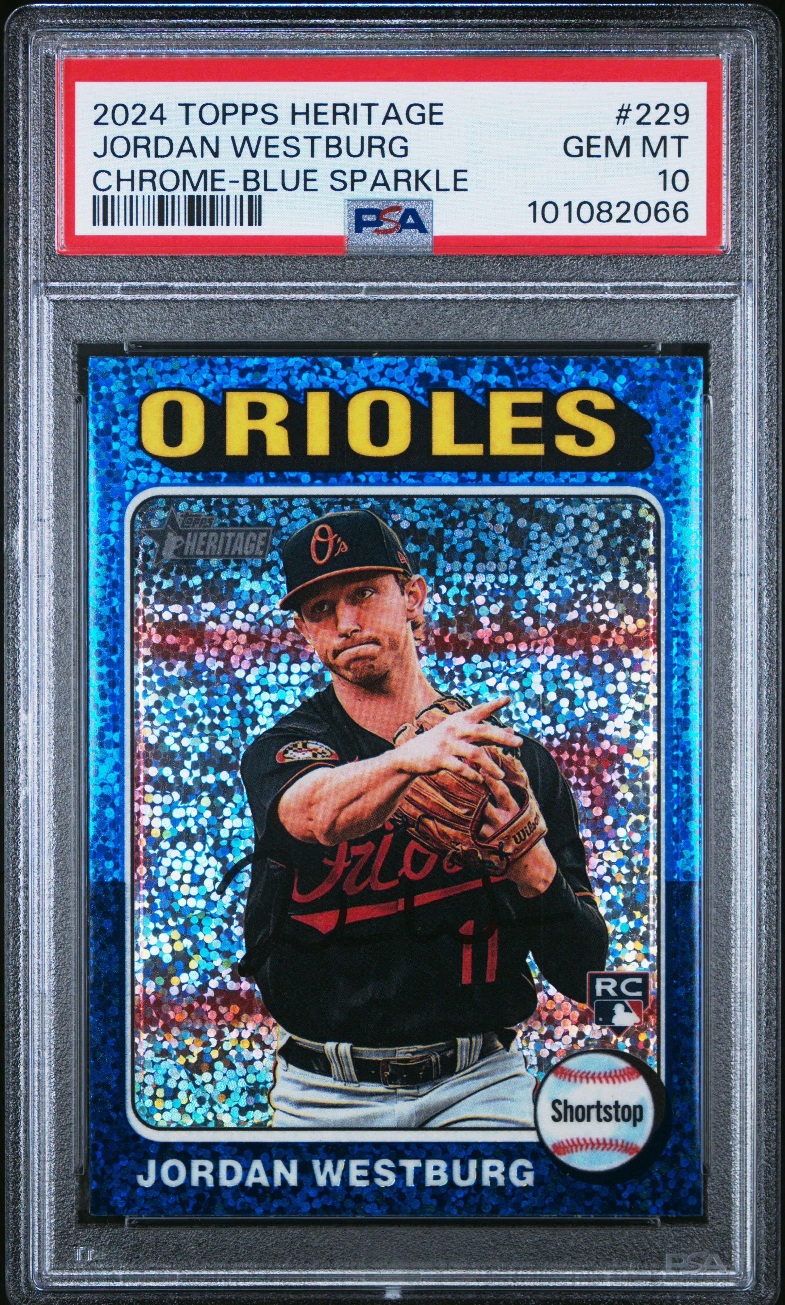 2024 Topps Heritage Jordan Westburg #229 (Chrome-Blue Sparkle) Gem Mt 10 front