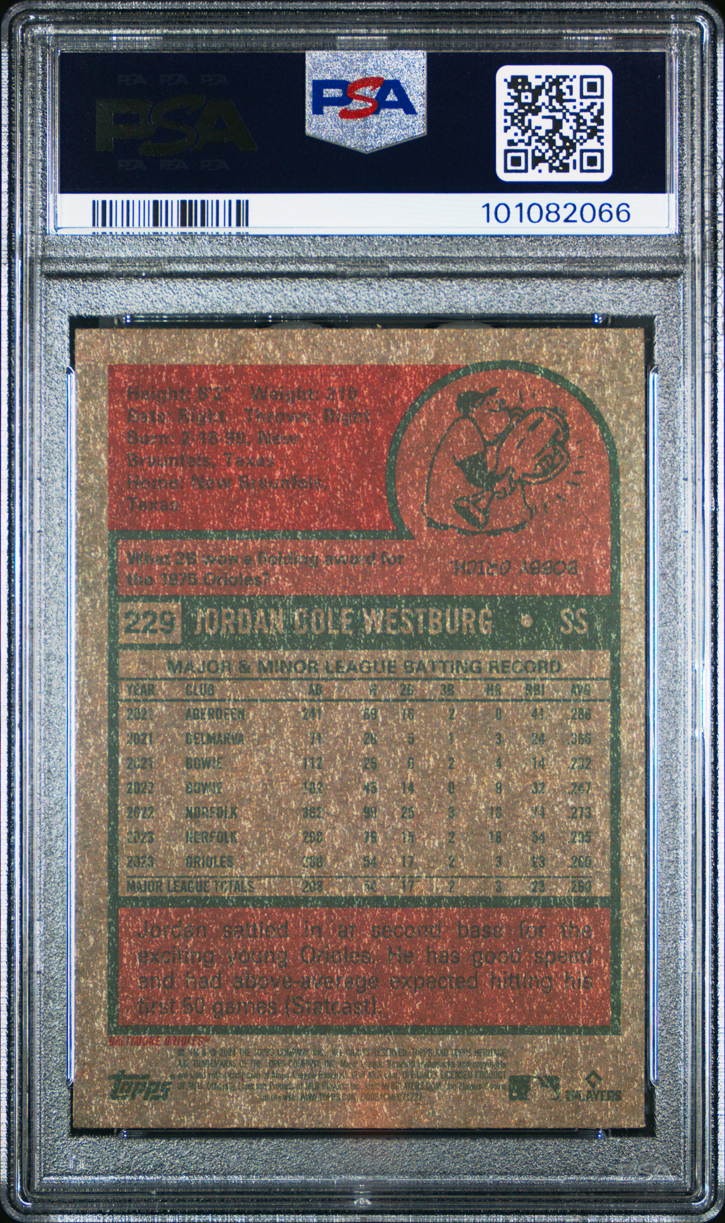 2024 Topps Heritage Jordan Westburg #229 (Chrome-Blue Sparkle) Gem Mt 10 back