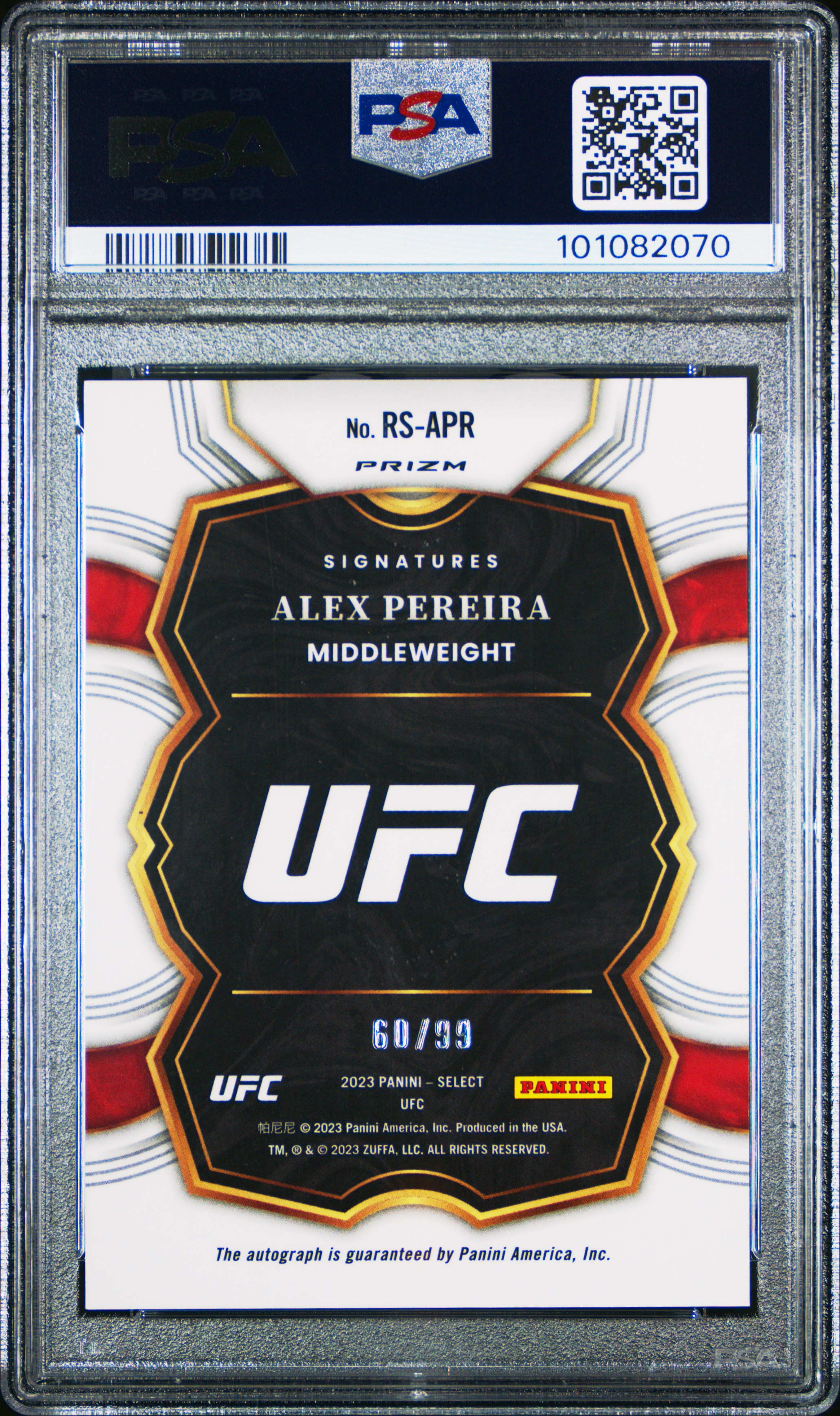 2023 Panini Select Ufc Rookie Signatures Alex Pereira #Rsapr (Rookie Signature-Red) Mint 9 back