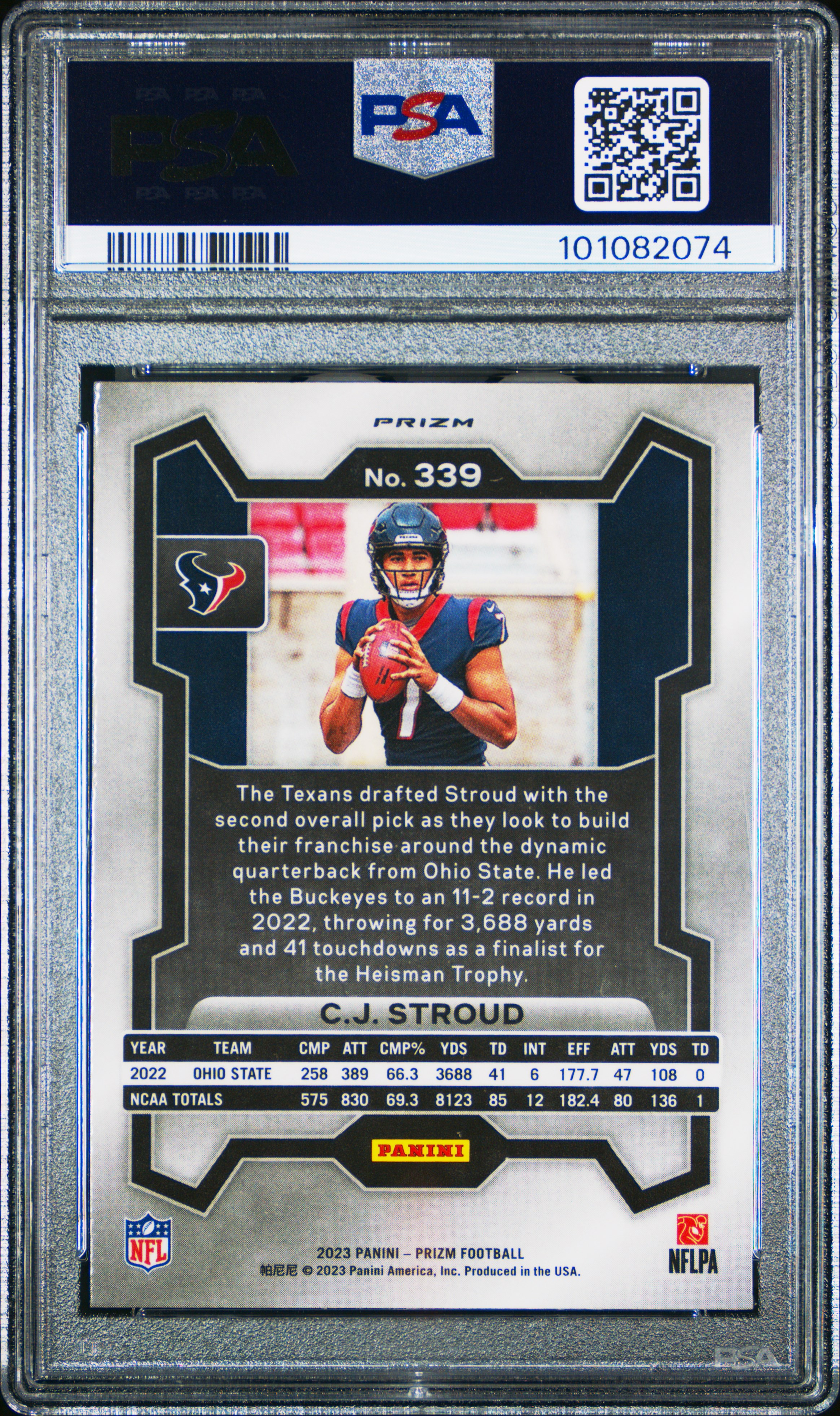 2023 Panini Prizm Cj Stroud #339 (Orange Ice) Mint 9 back