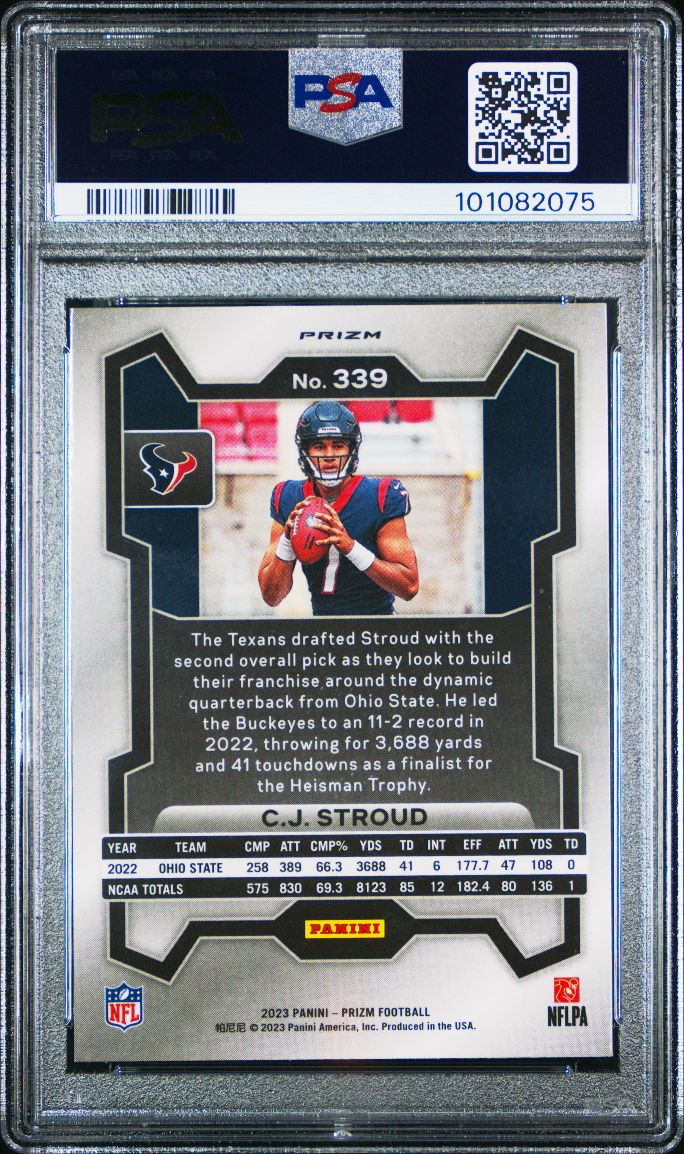 2023 Panini Prizm Cj Stroud #339 (Disco Prizm) Mint 9 back