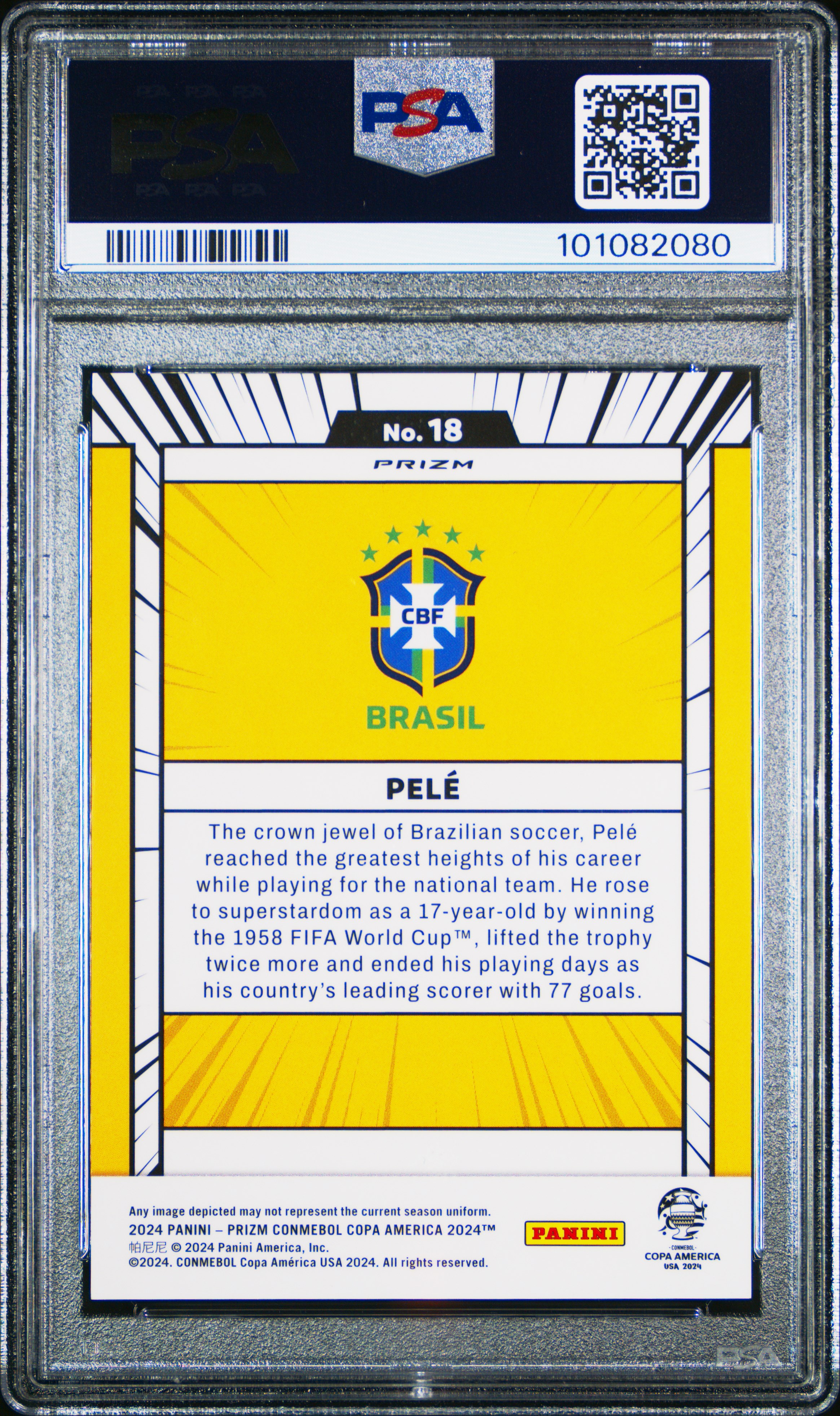 2024 Panini Prizm Conmebol Copa America Manga Pele #18 Gem Mt 10 back