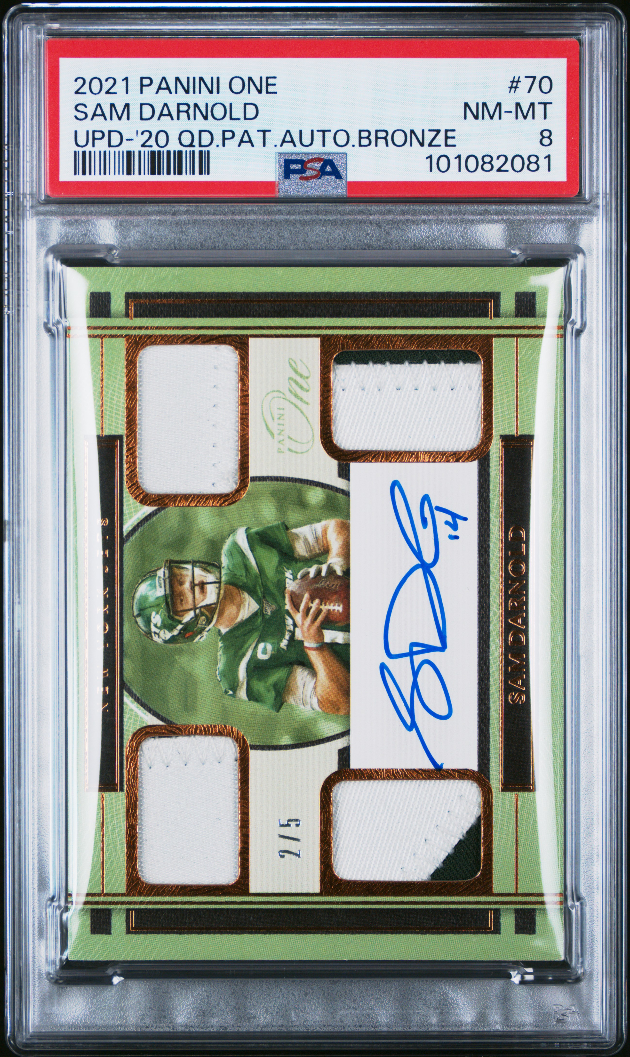 2021 Panini One Update Sam Darnold #70 (Upd-'20 Qd.pat.auto.bronze) Nm-Mt 8 front