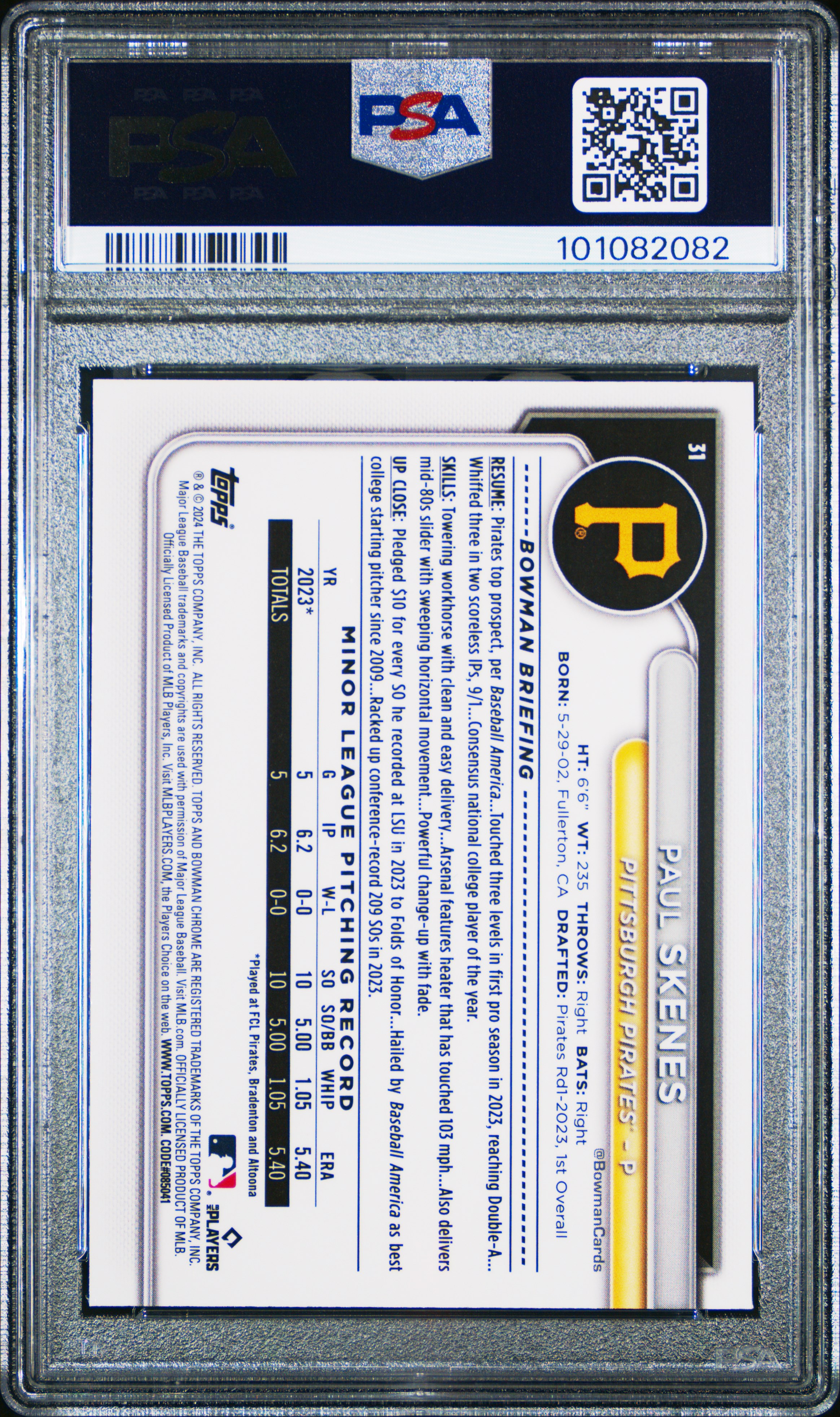 2024 Bowman Chrome Paul Skenes #31 Mint 9 back