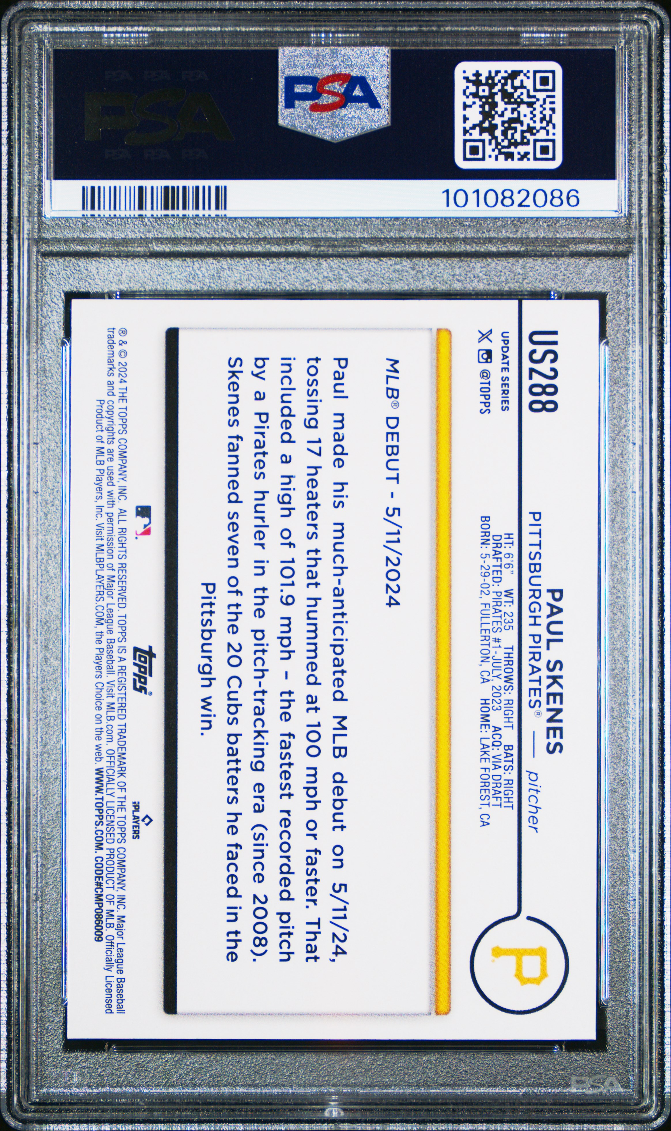 2024 Topps Update Paul Skenes #Us288 Nm-Mt 8 back