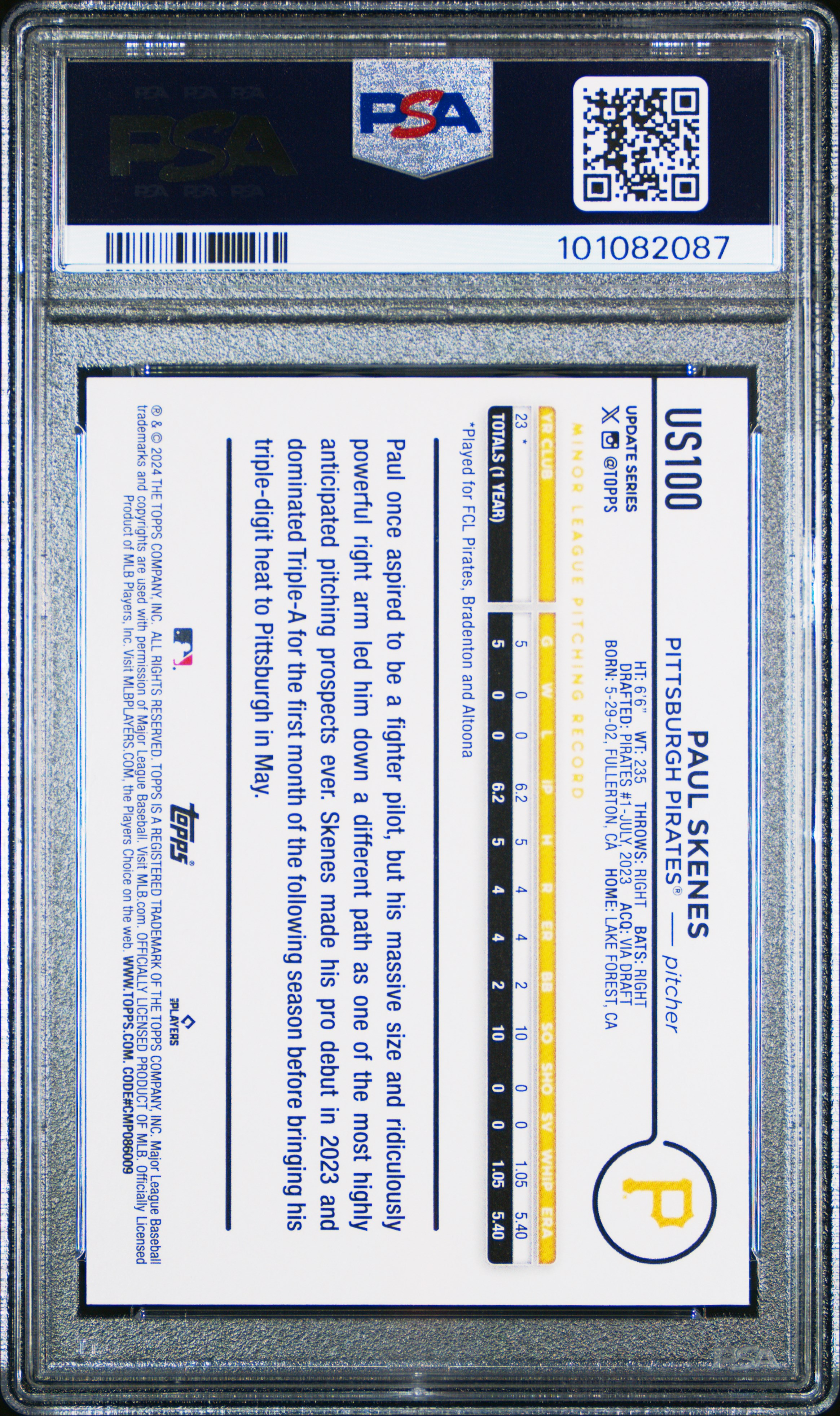 2024 Topps Update Paul Skenes #Us100 Mint 9 back