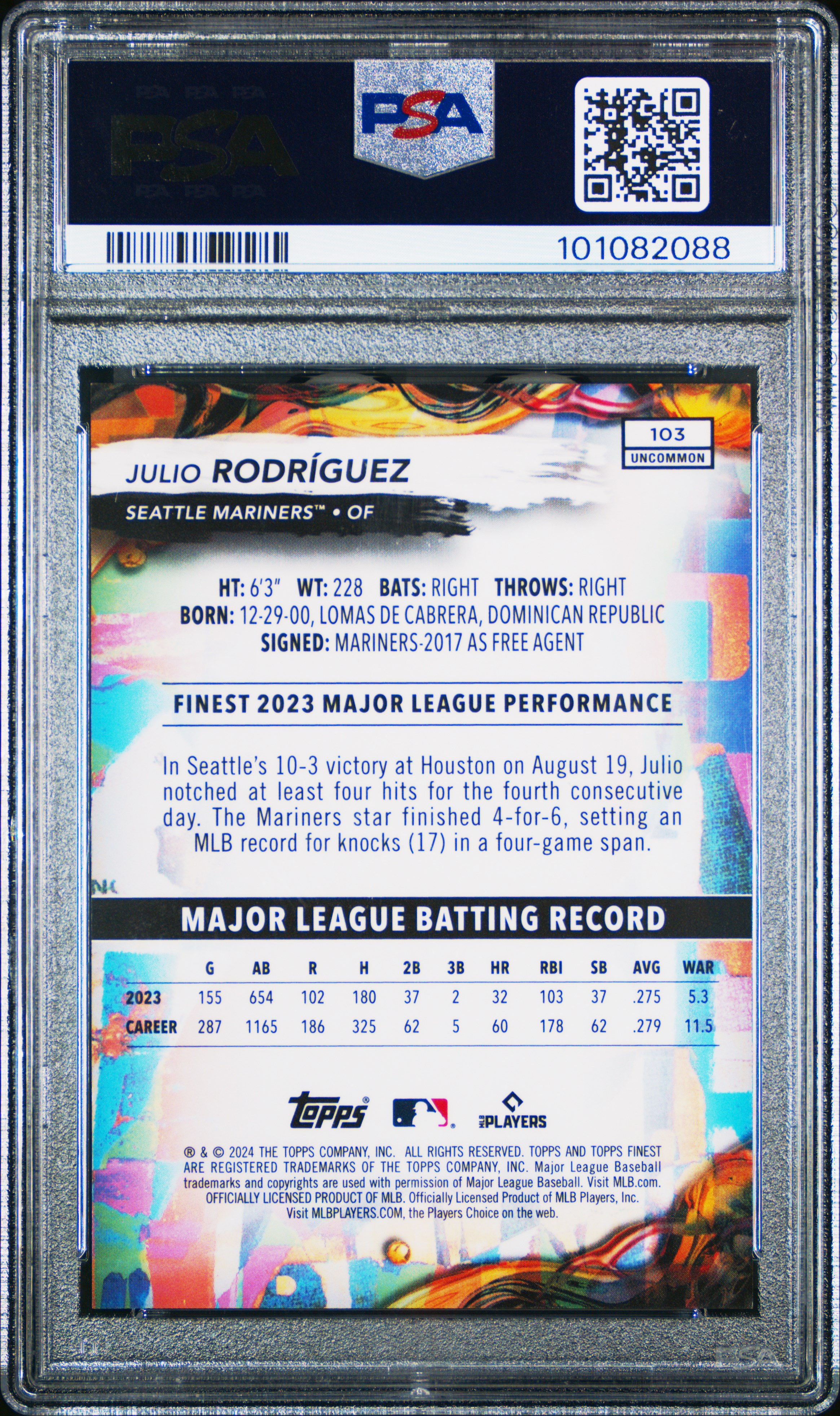 2024 Topps Finest Julio Rodriguez #103 (Green Refractor) Nm-Mt 8 back