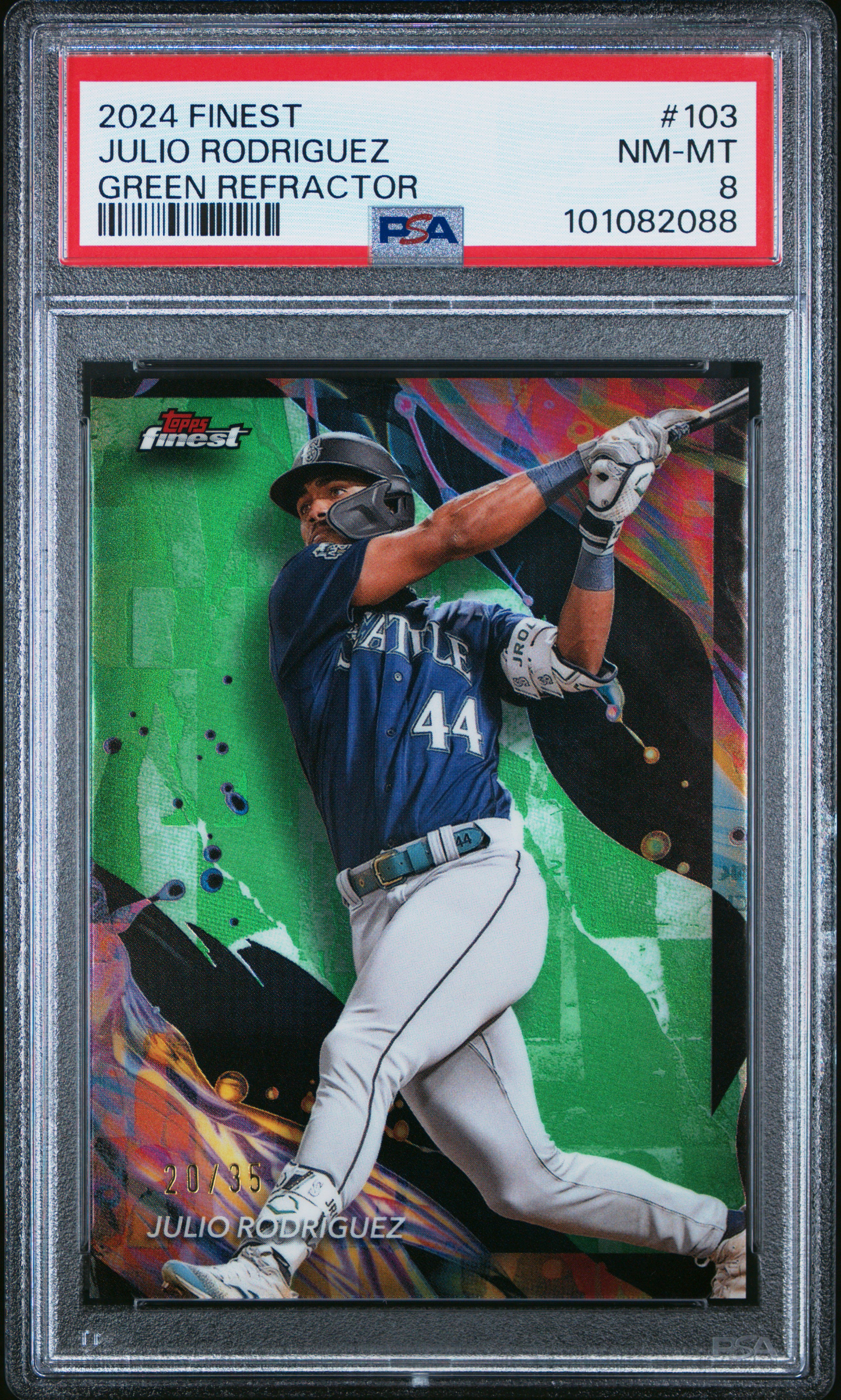 2024 Topps Finest Julio Rodriguez #103 (Green Refractor) Nm-Mt 8 front