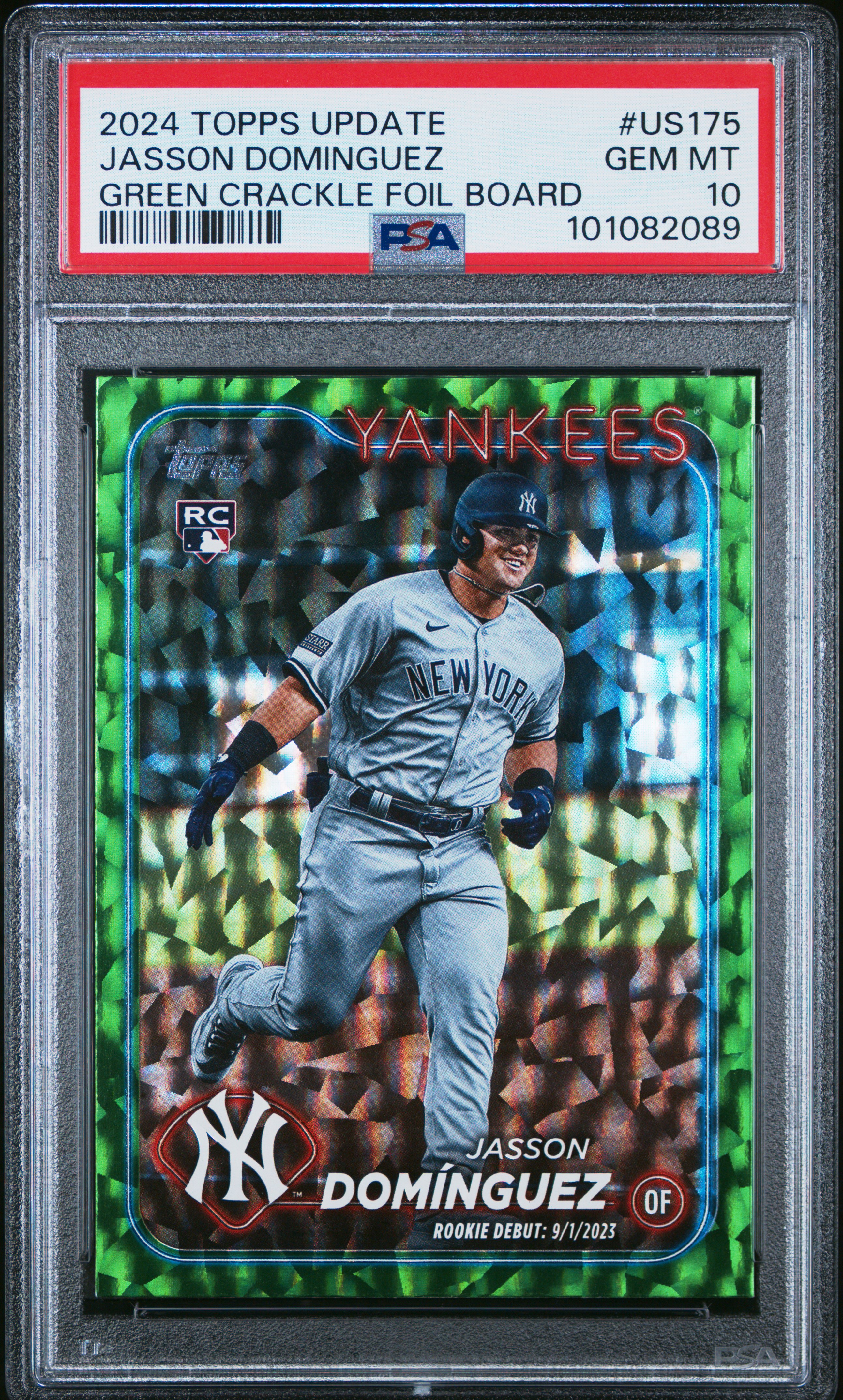 2024 Topps Update Jasson Dominguez #Us175 (Green Crackle Foil Board) Gem Mt 10 front