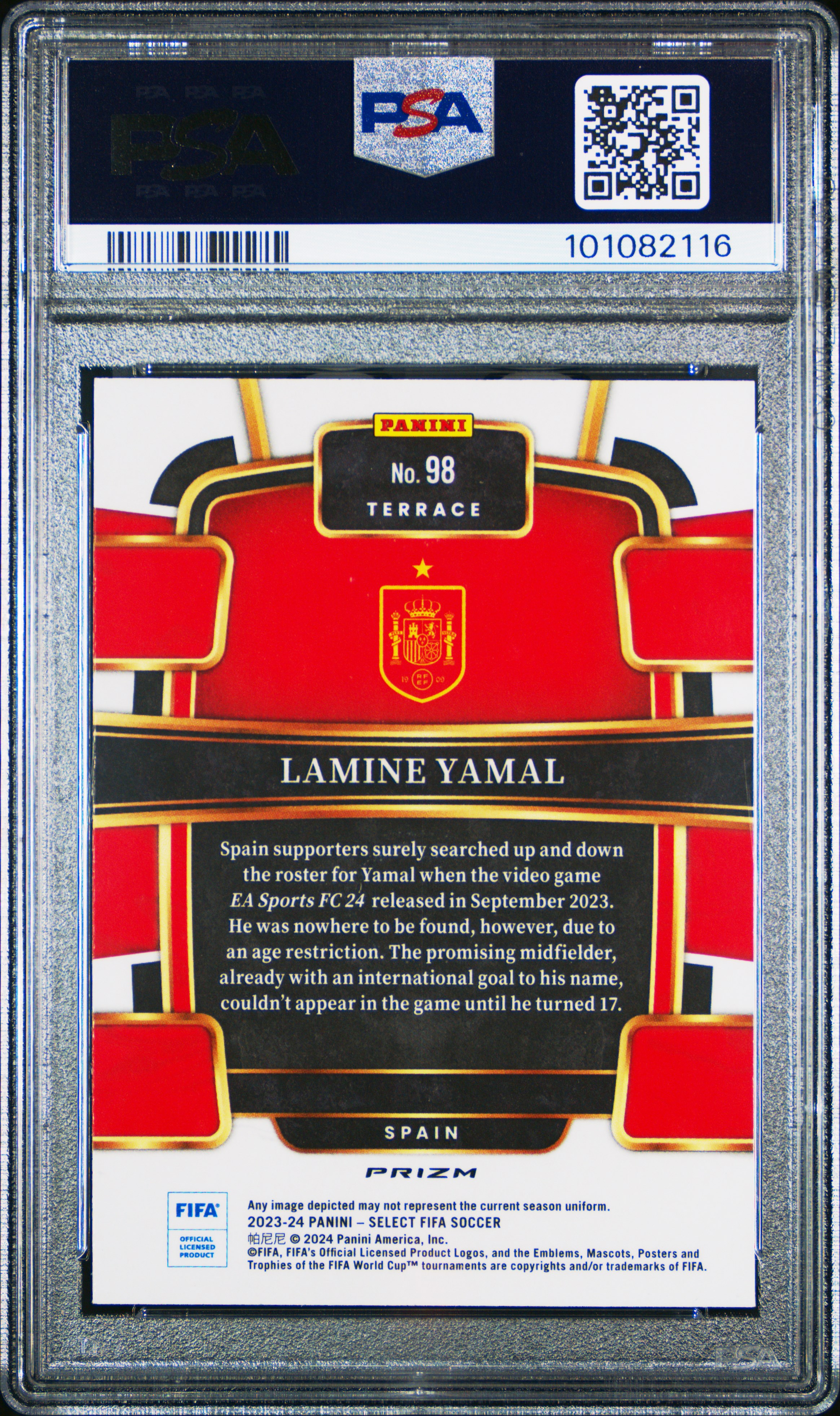 2023-24 Panini Select Fifa Lamine Yamal #98 (Silver) Gem Mt 10 back