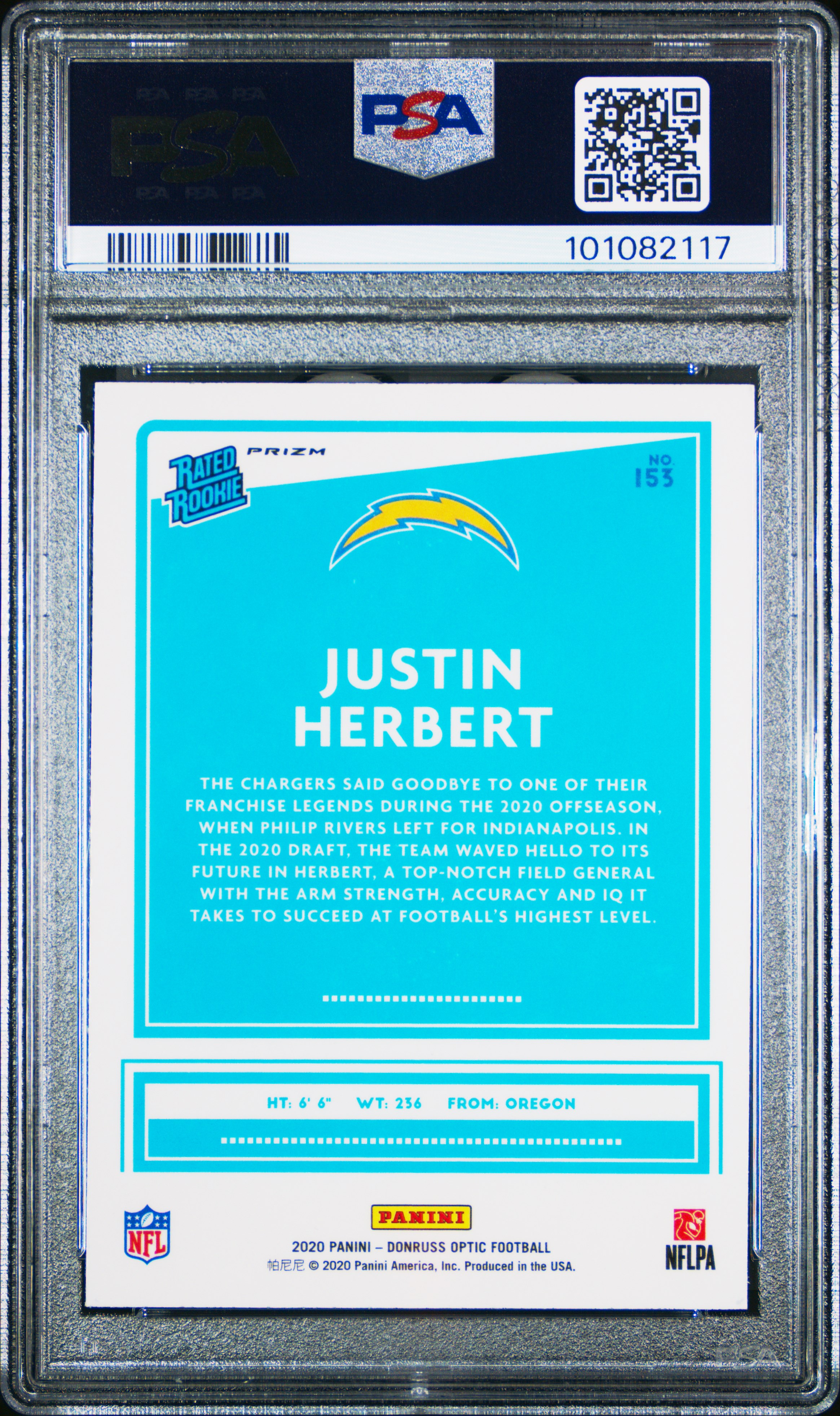 2020 Panini Donruss Optic Justin Herbert #153 (Pink) Gem Mt 10 back