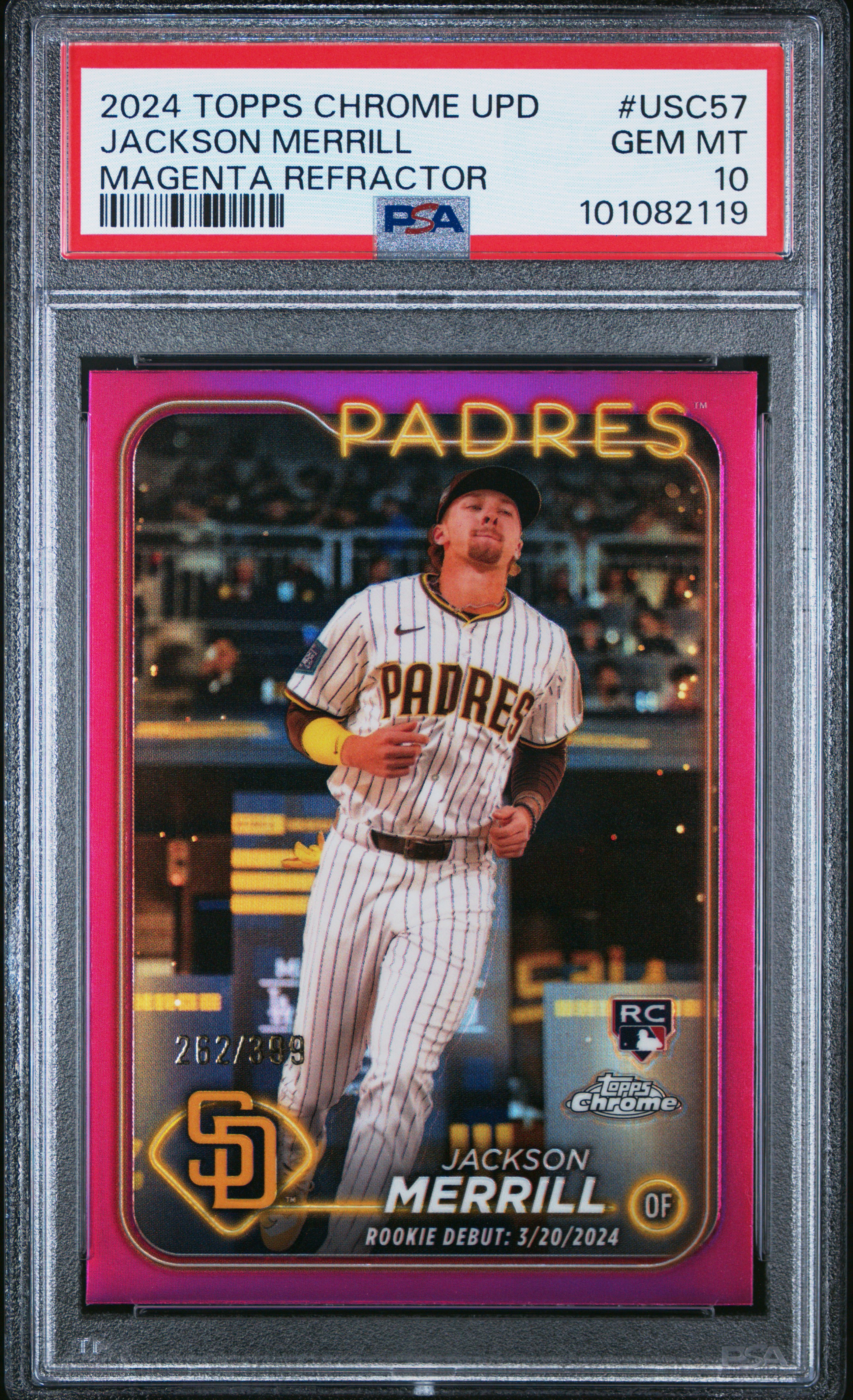 2024 Topps Chrome Update Jackson Merrill #Usc57 (Magenta Refractor) Gem Mt 10 front