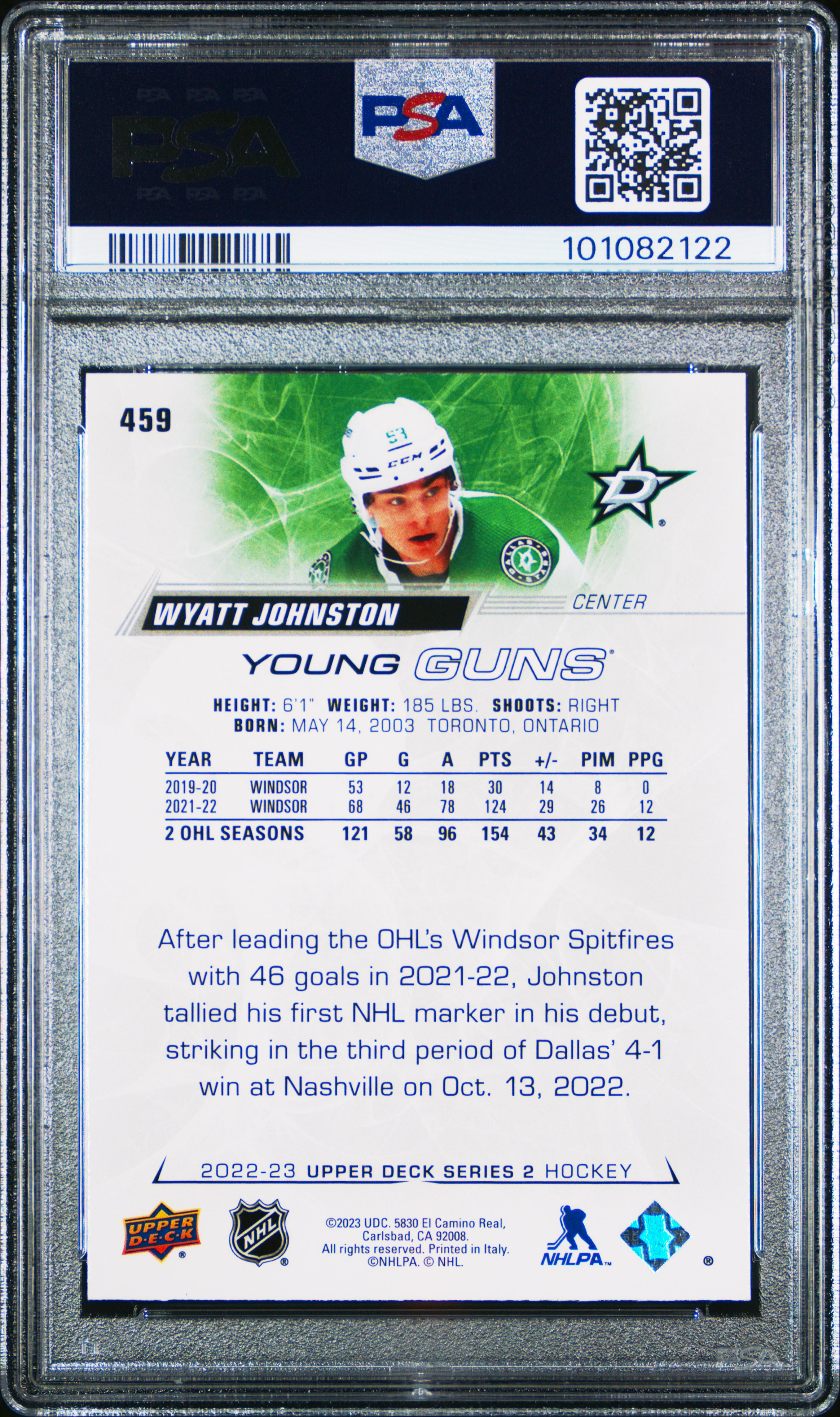 2022 Upper Deck Wyatt Johnston #459 Mint 9 back