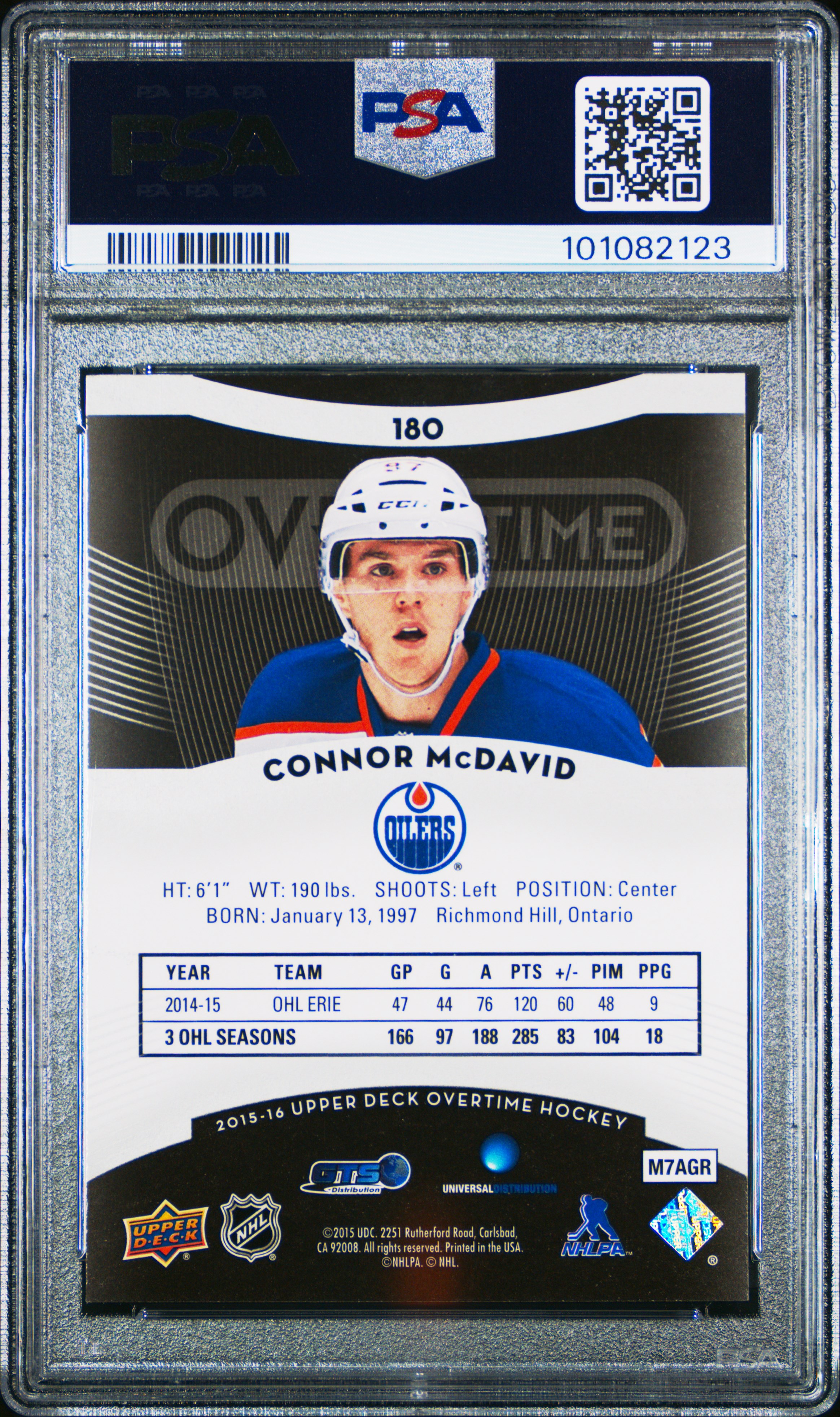 2015 Upper Deck Overtime Connor Mcdavid #180 Gem Mt 10 back