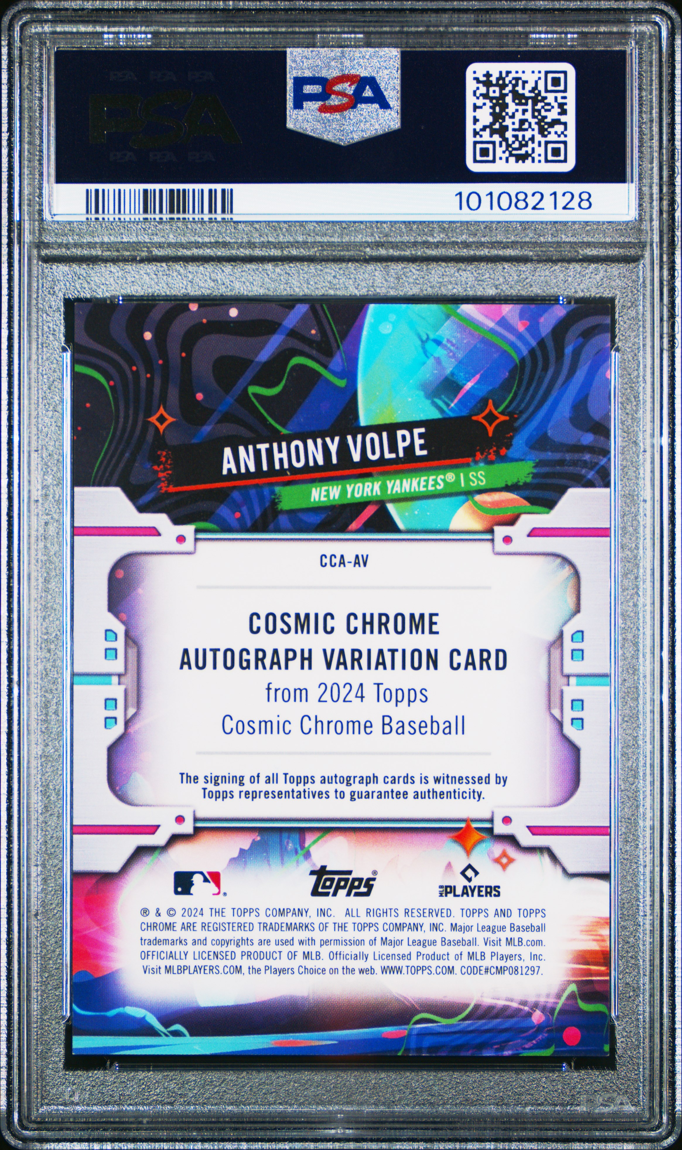 2024 Topps Chrome Cosmic Cosmic Chrome Autographs Anthony Volpe #Av (Auto-Green Space Dust Ref) Mint 9 back